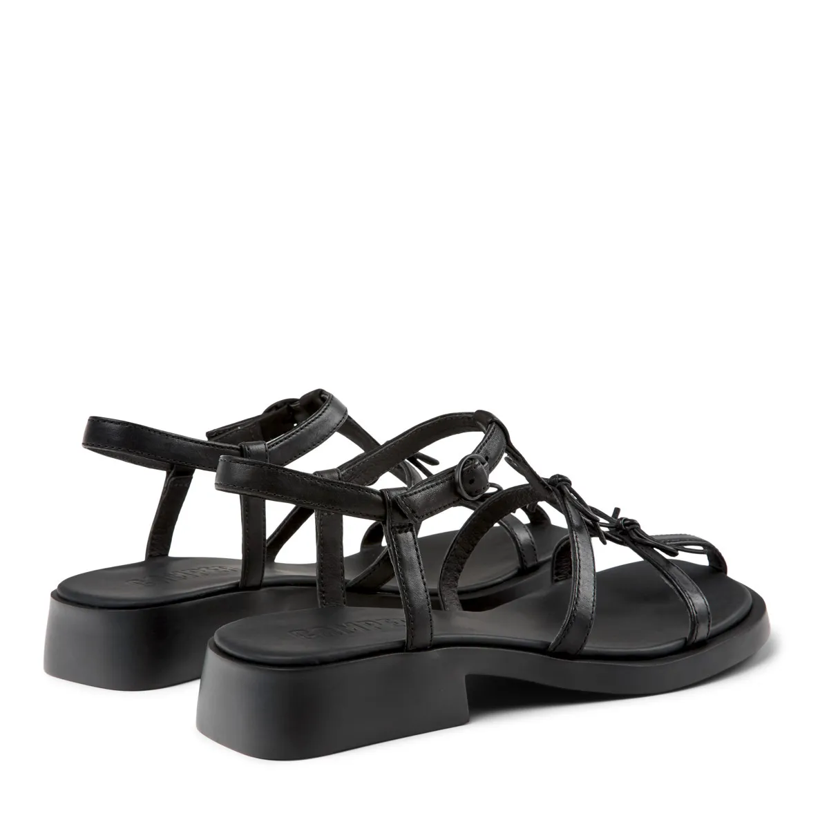 Schwarze T-Riemen-Sandalen aus Leder mit Schleifen