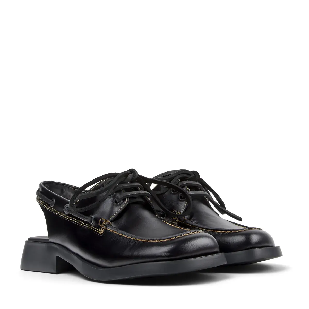 Schwarze Leder Slingback Segelschuhe