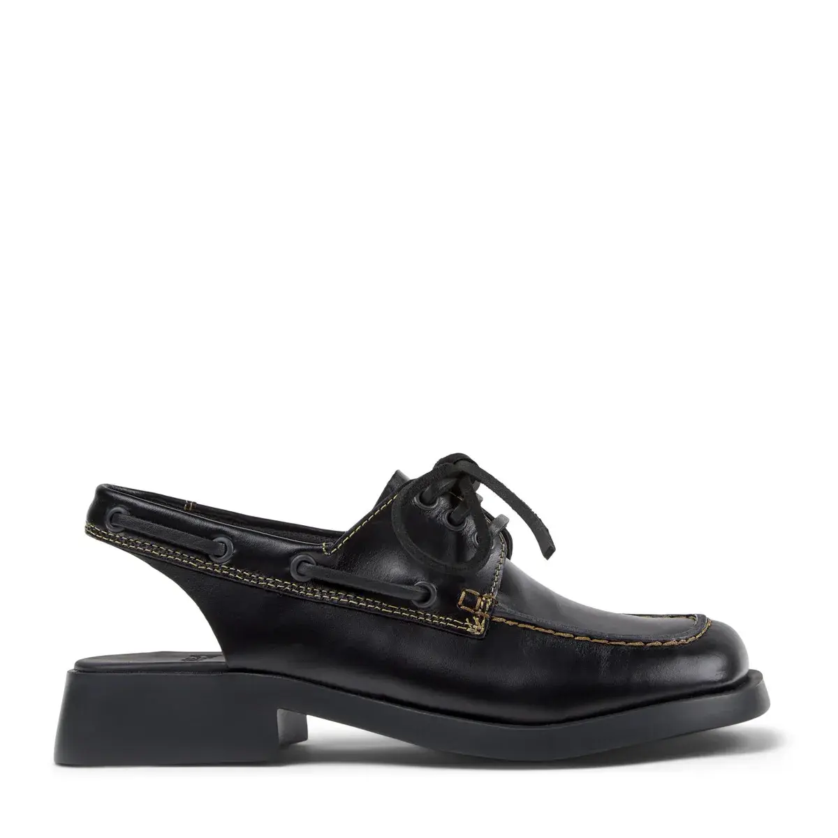 Schwarze Leder Slingback Segelschuhe