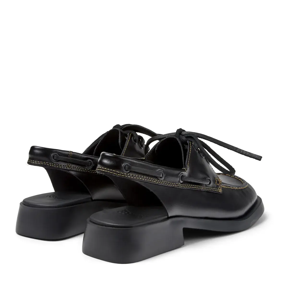 Schwarze Leder Slingback Segelschuhe