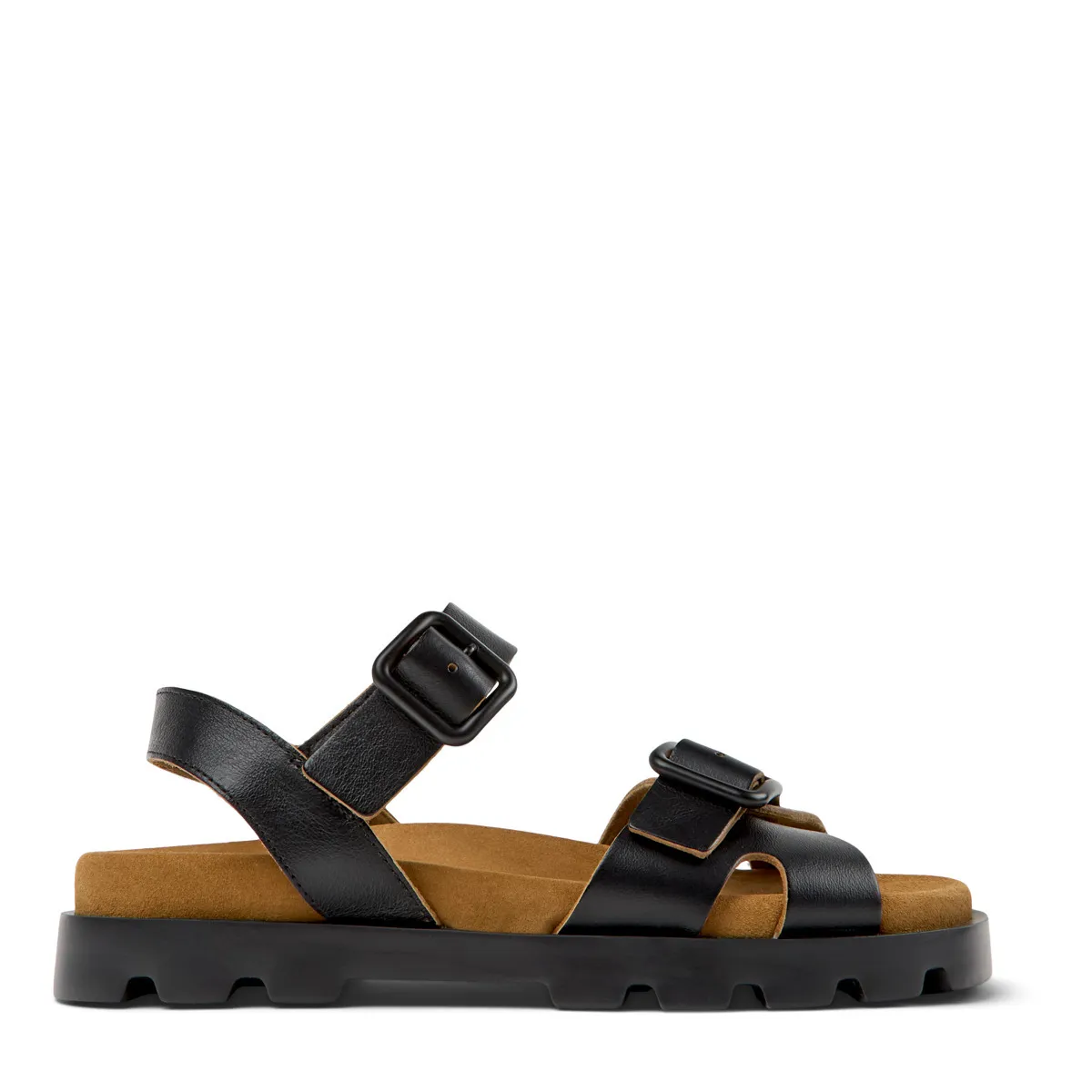 Schwarze Ledersandalen mit Schnalle
