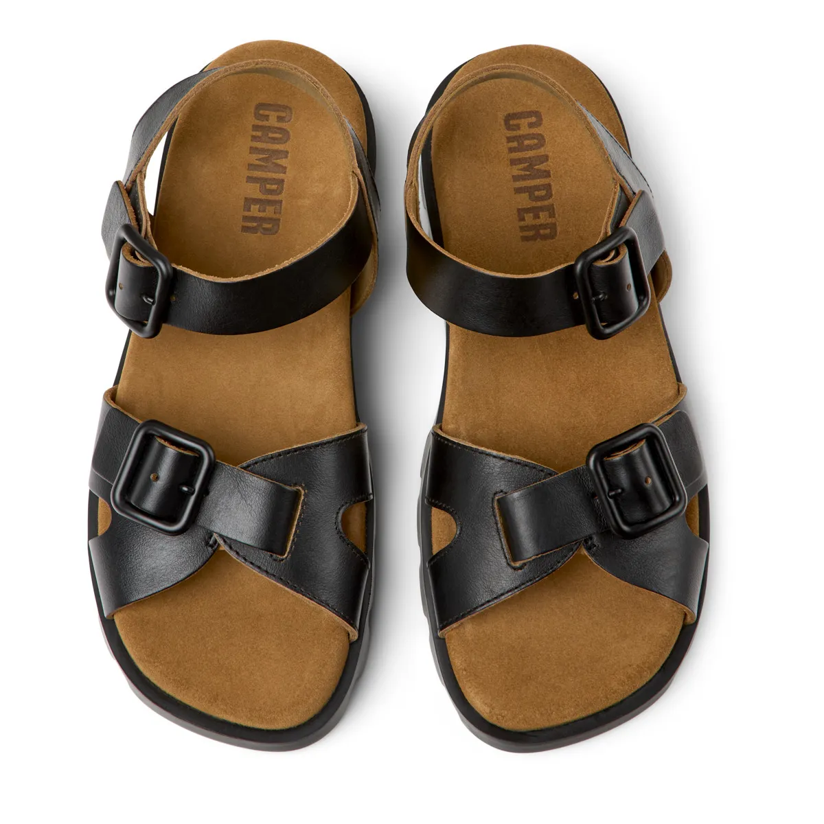 Schwarze Ledersandalen mit Schnalle