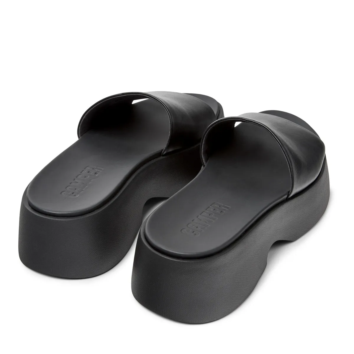 Schwarze Leder-Plateau-Sandalen