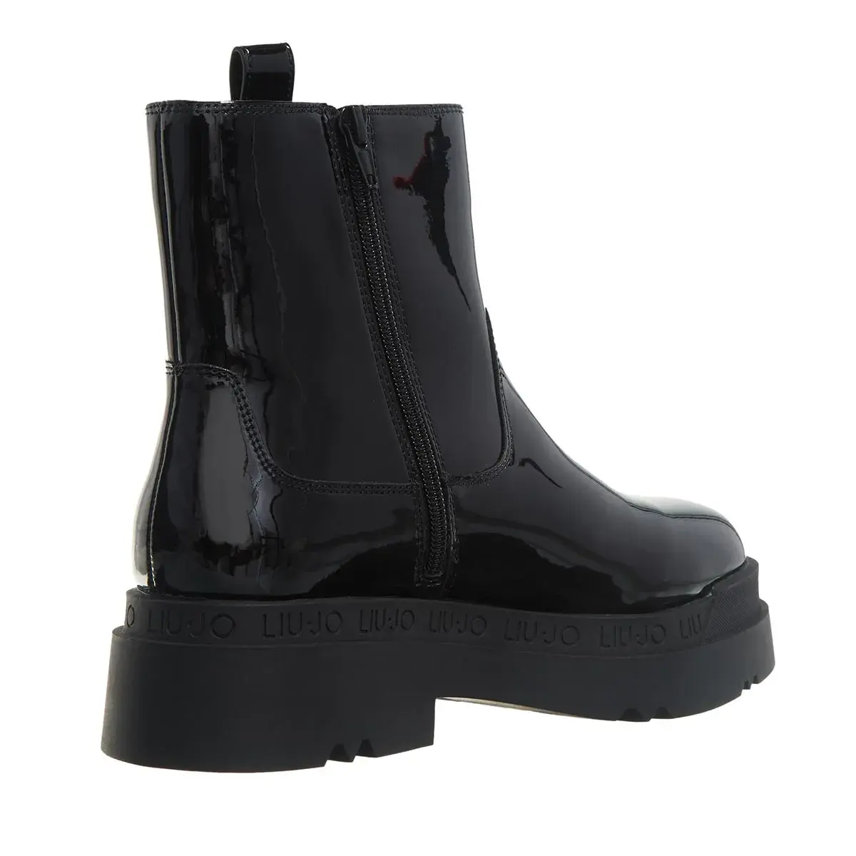 Schwarze Plateaustiefel aus Lackleder