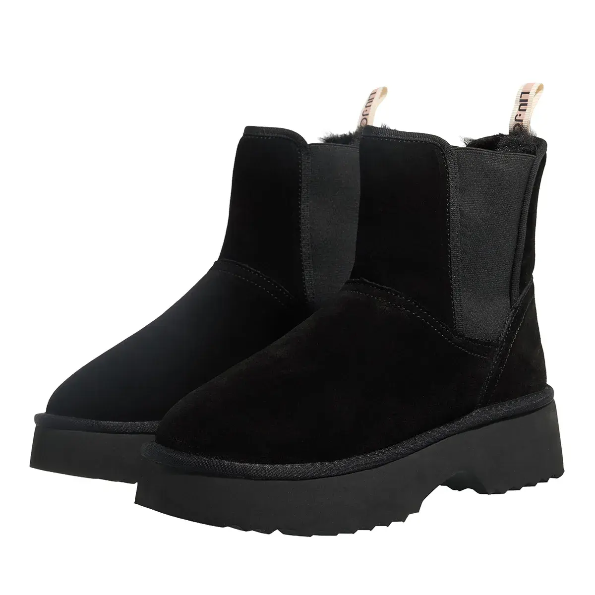 Schwarze Chelsea Boots mit Wildlederplateau