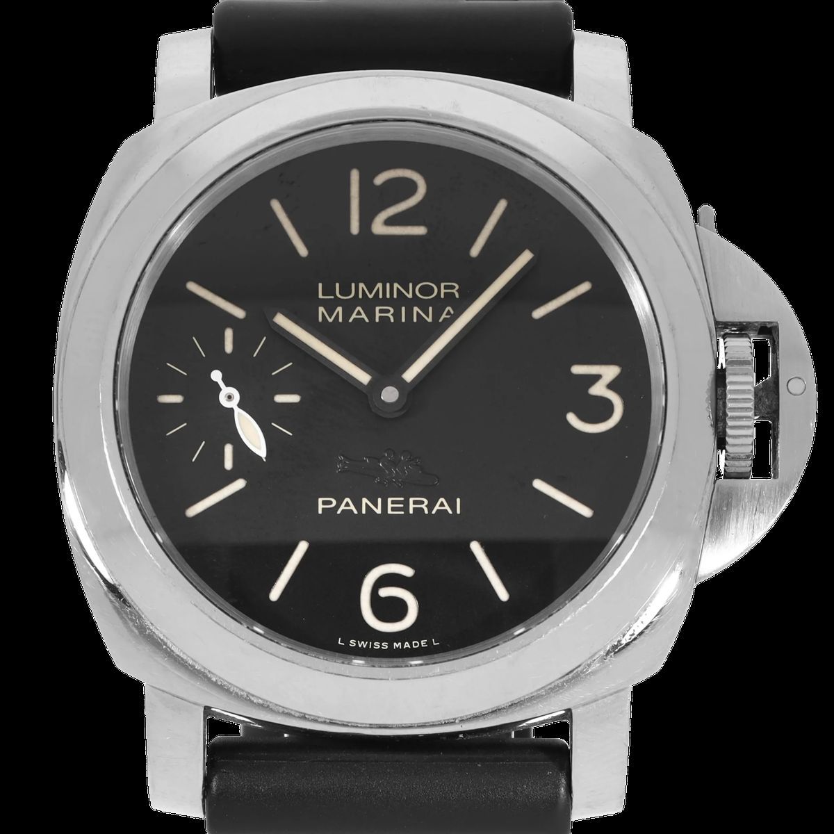 Luminor Marina Armbanduhr mit schwarzem Zifferblatt