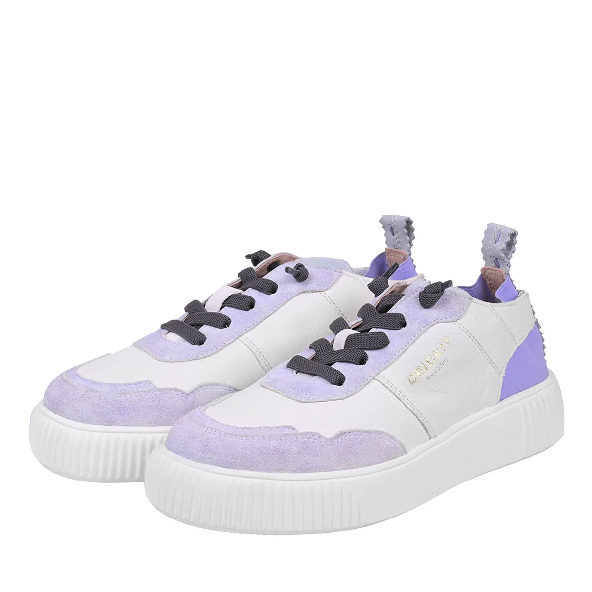 Leder-Sneaker mit lila Akzent
