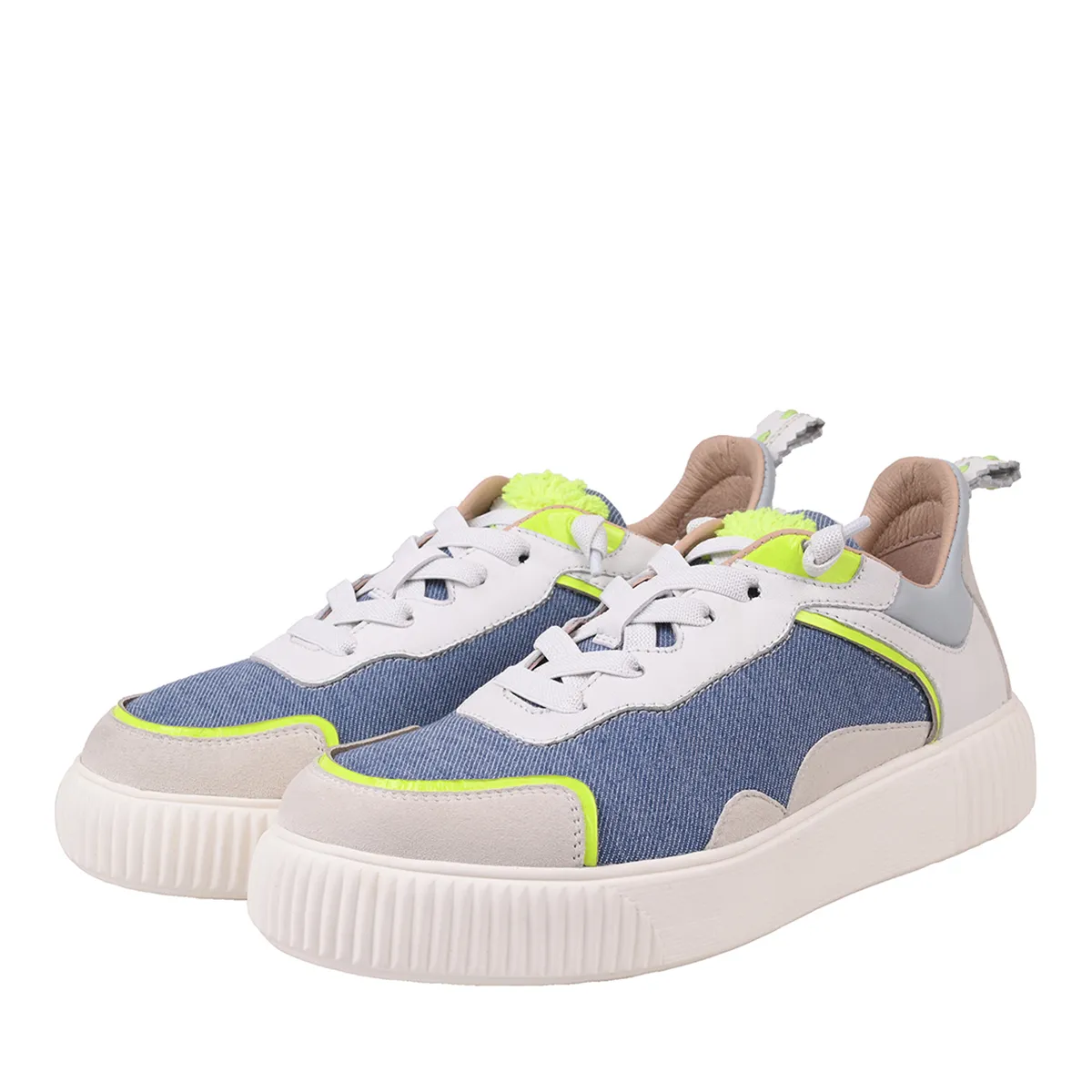 Low-Top Sneaker aus Denim-Mix
