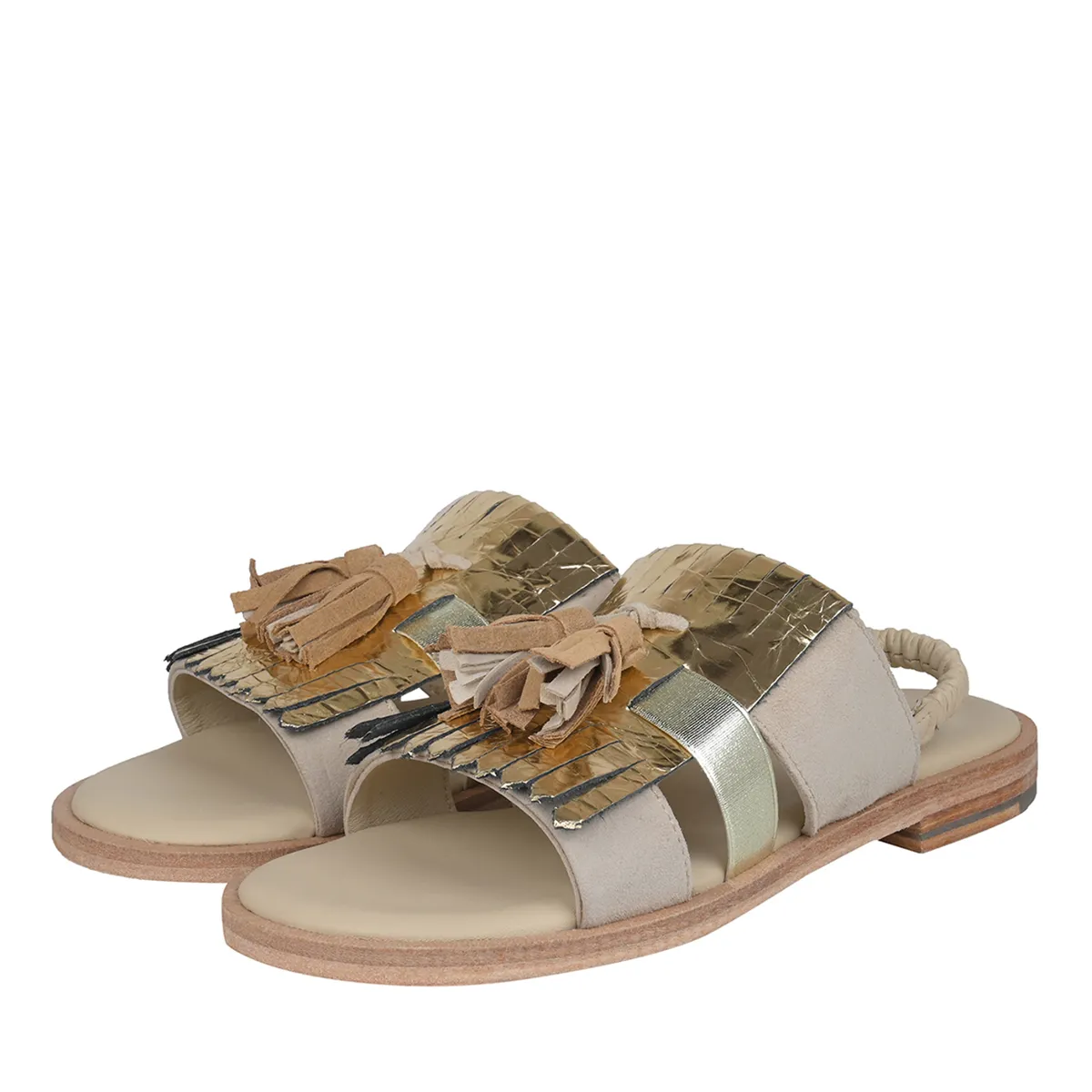 Ledersandalen mit Quasten und Slingback Beige