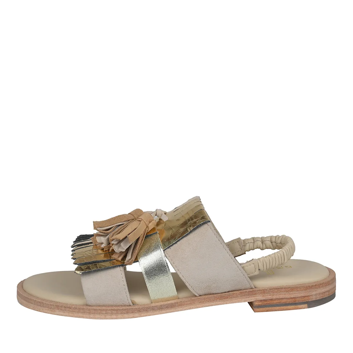Ledersandalen mit Quasten und Slingback Beige