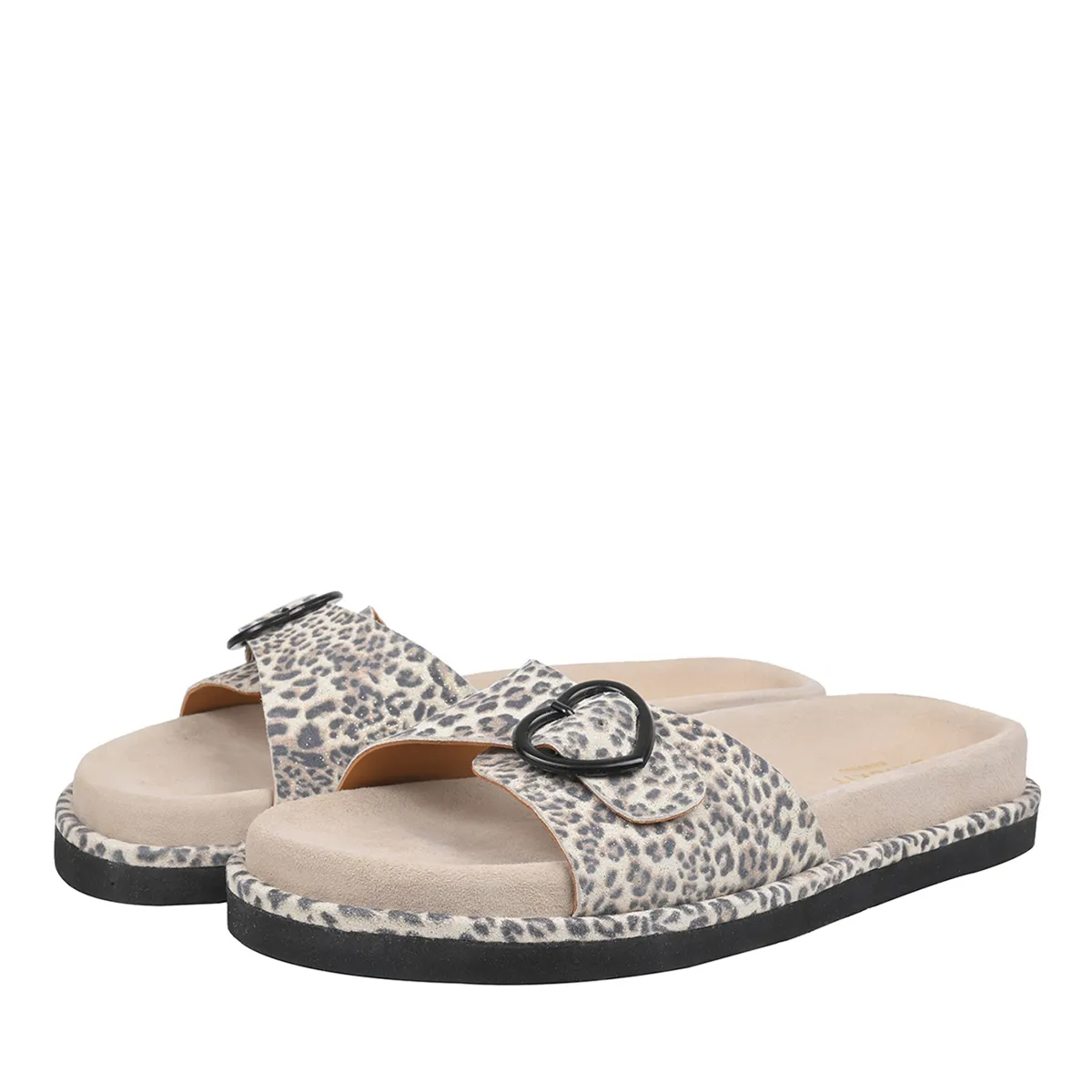 Pantoletten mit Leopardenmuster und Schnalle