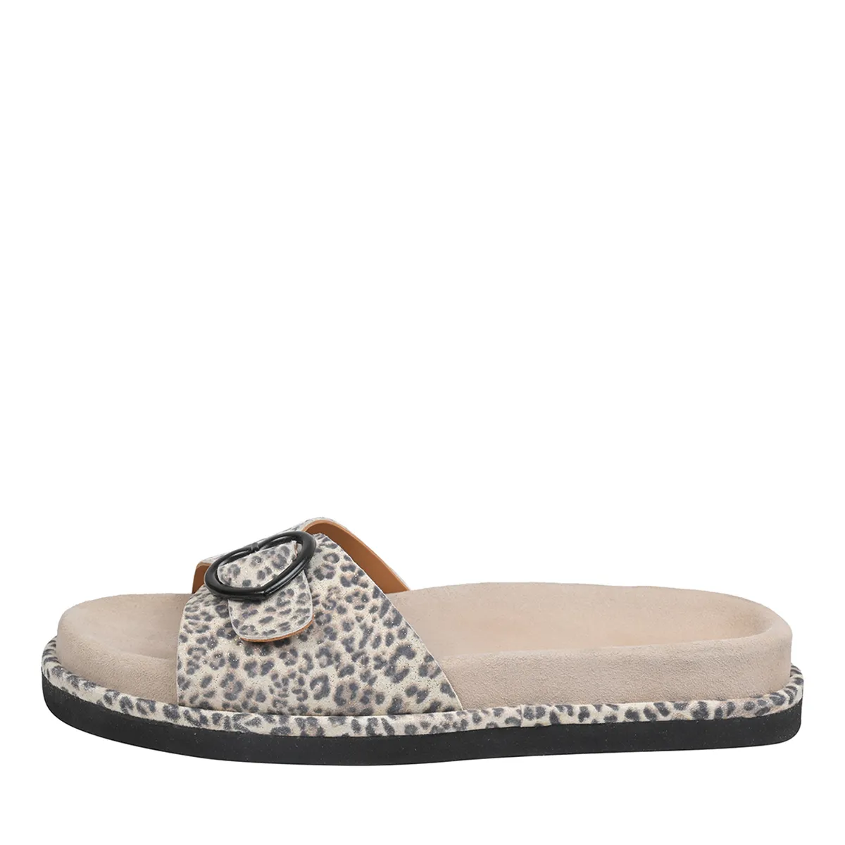Pantoletten mit Leopardenmuster und Schnalle