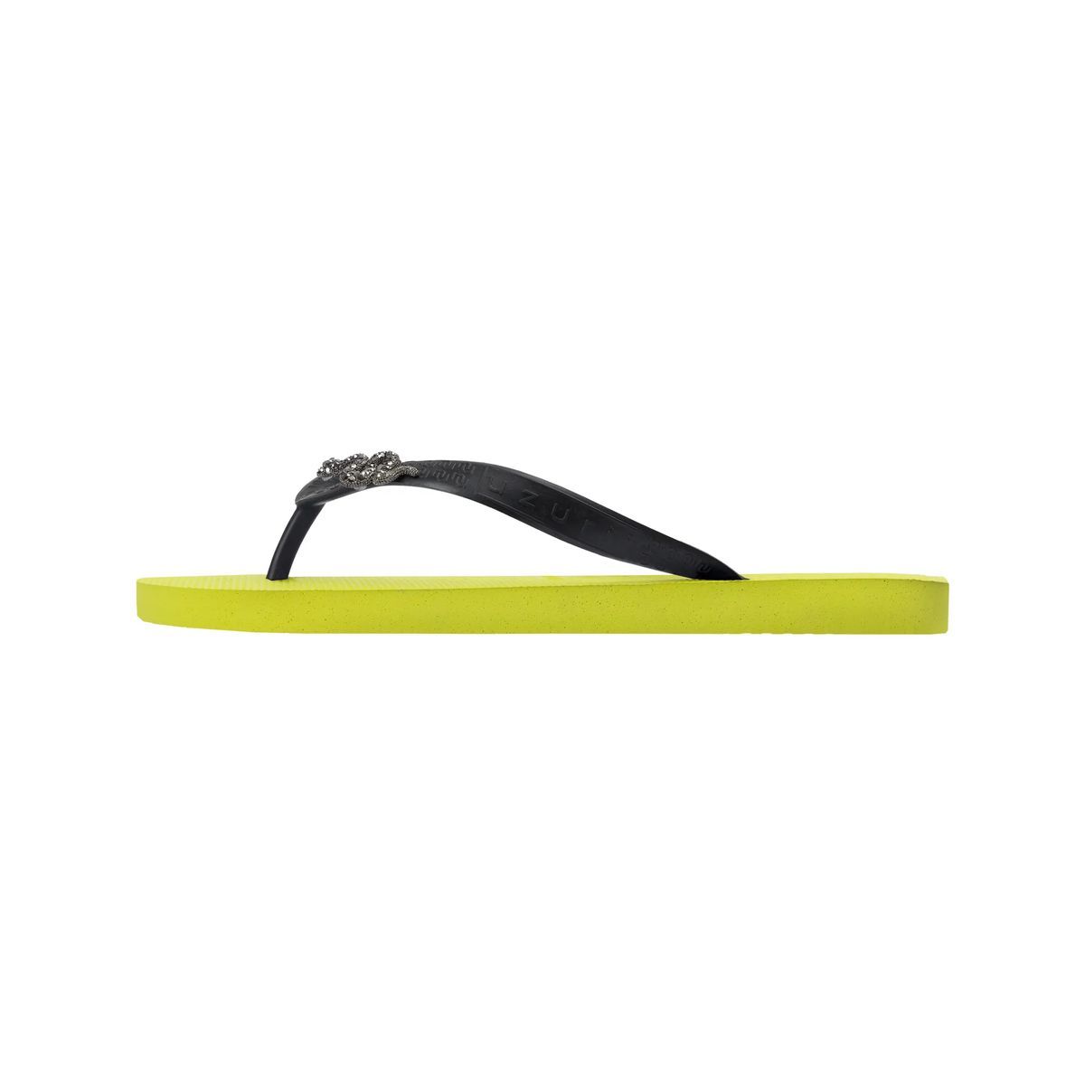 Neon-Limonenfarbene Zehensandale mit Schmuckstein