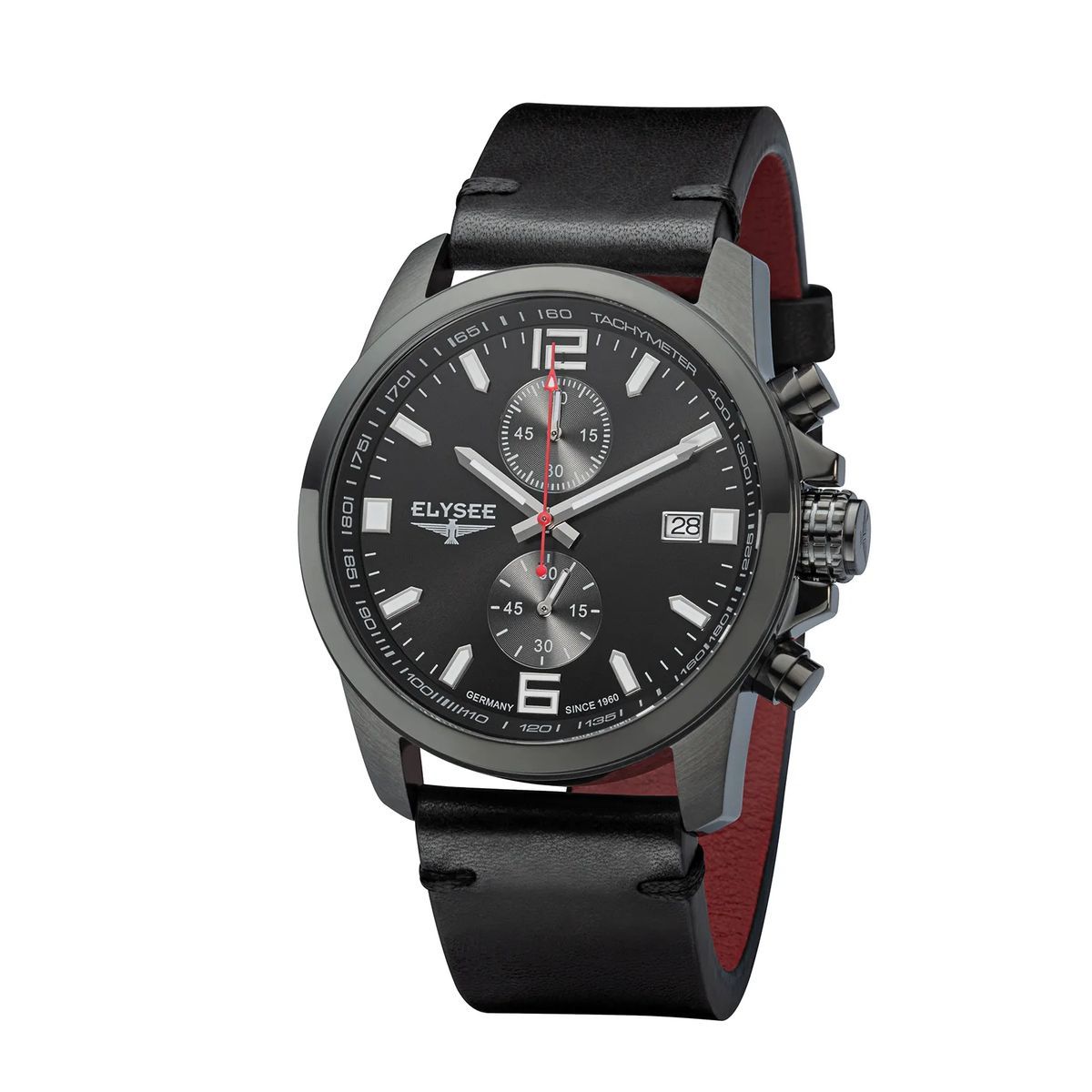 Schwarze Herren-Chronograph-Uhr mit Lederarmband