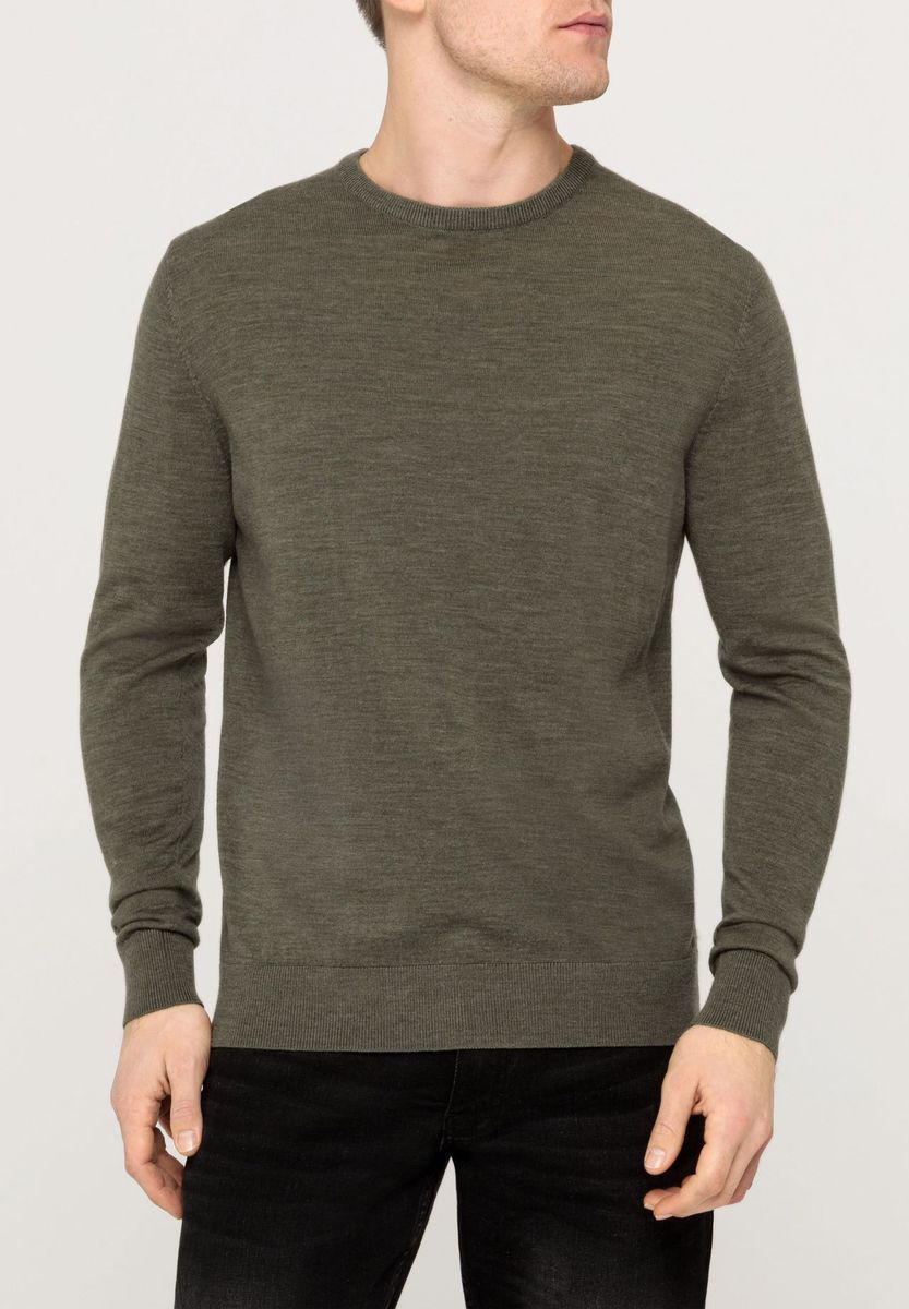 Herren Olivgrüner Merinowollpullover