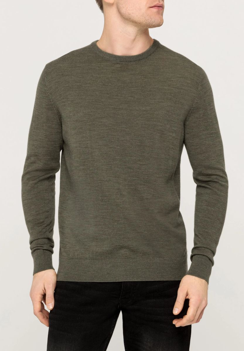 Herren Olivgrüner Merinowollpullover