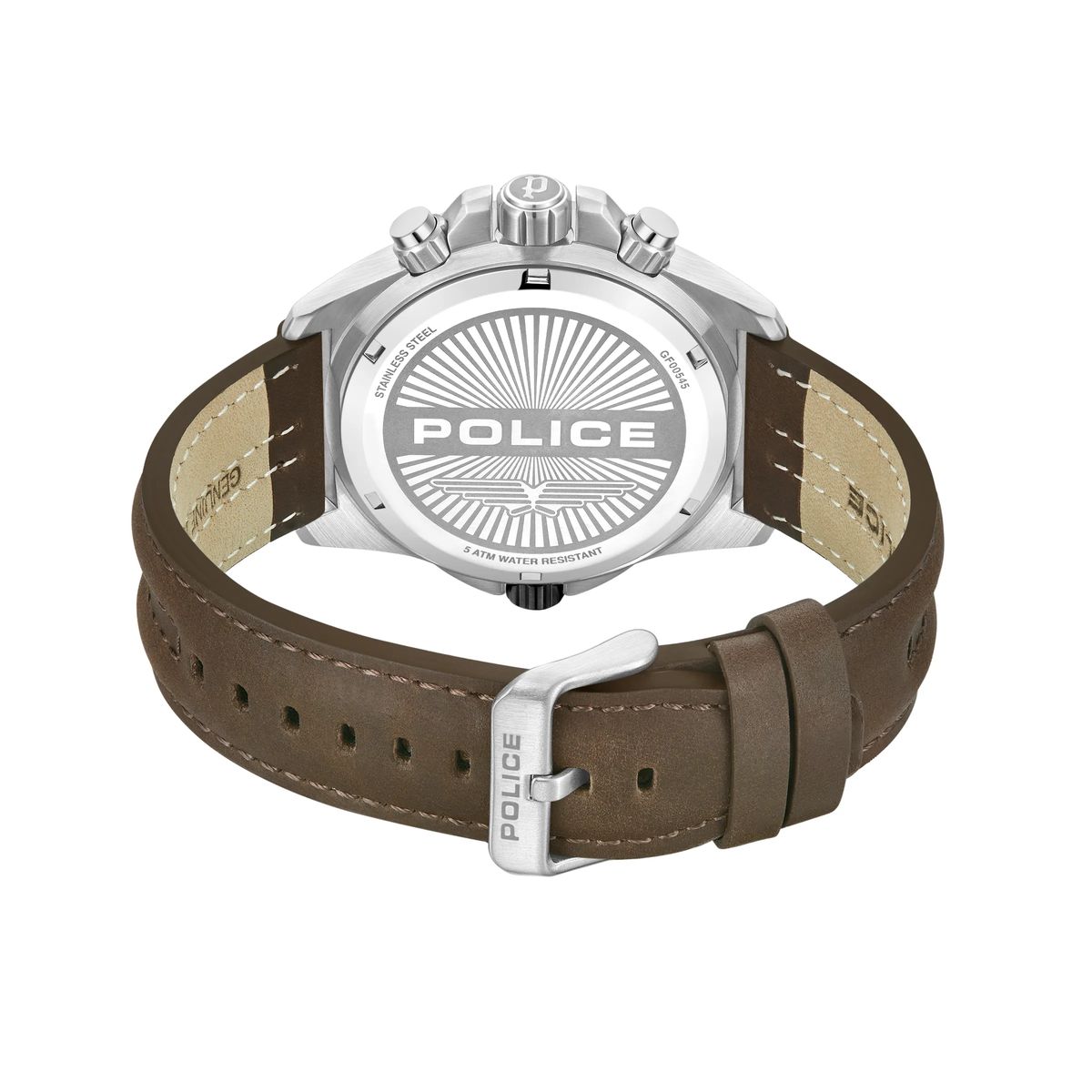 Multifunktionale Silberfarbene Uhr mit Lederarmband