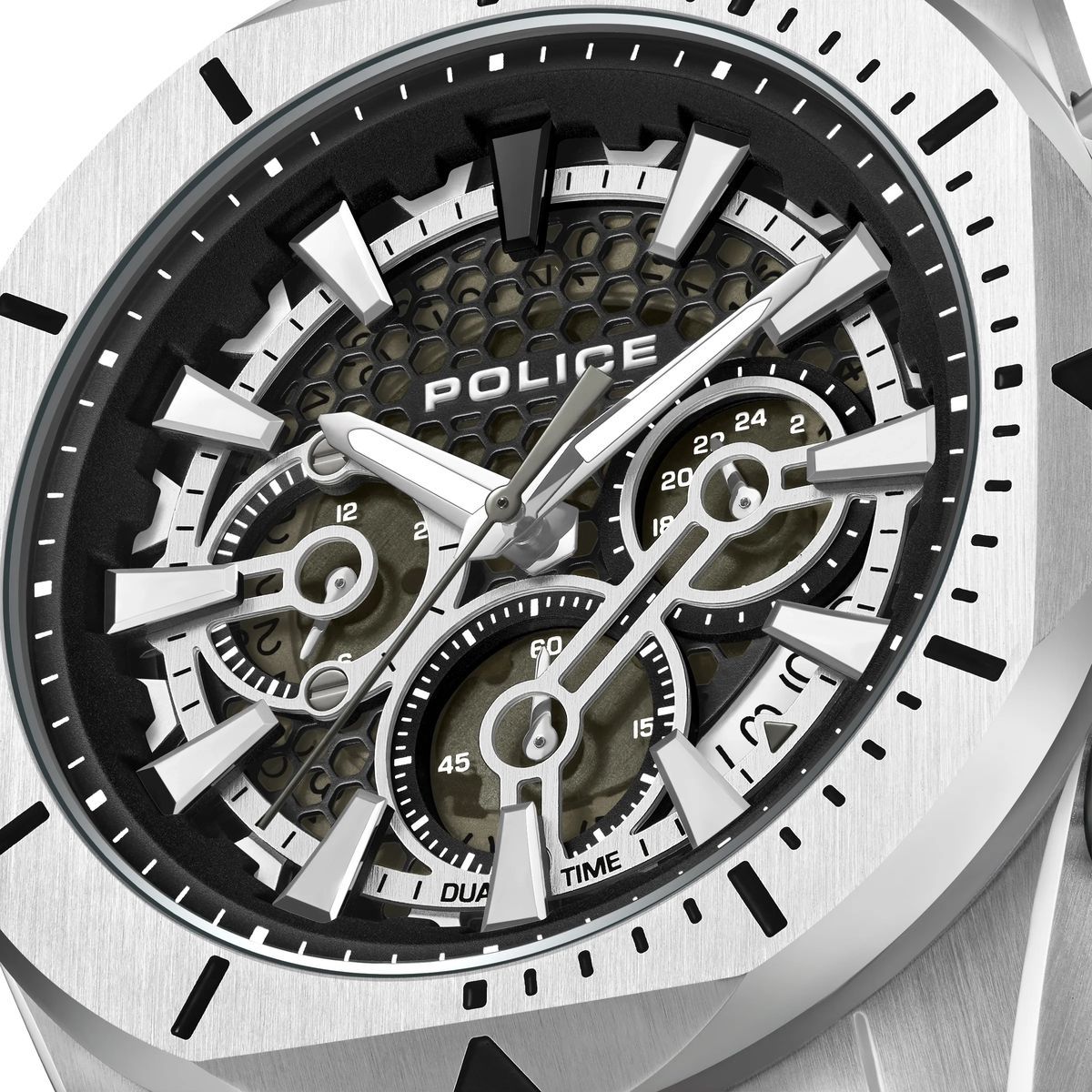 Multifunktionale Silberfarbene Uhr mit Lederarmband