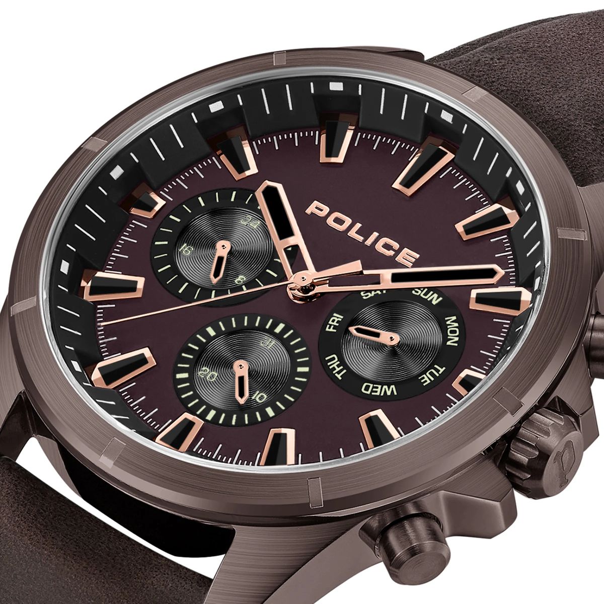 Moderne braune Multifunktionslederuhr