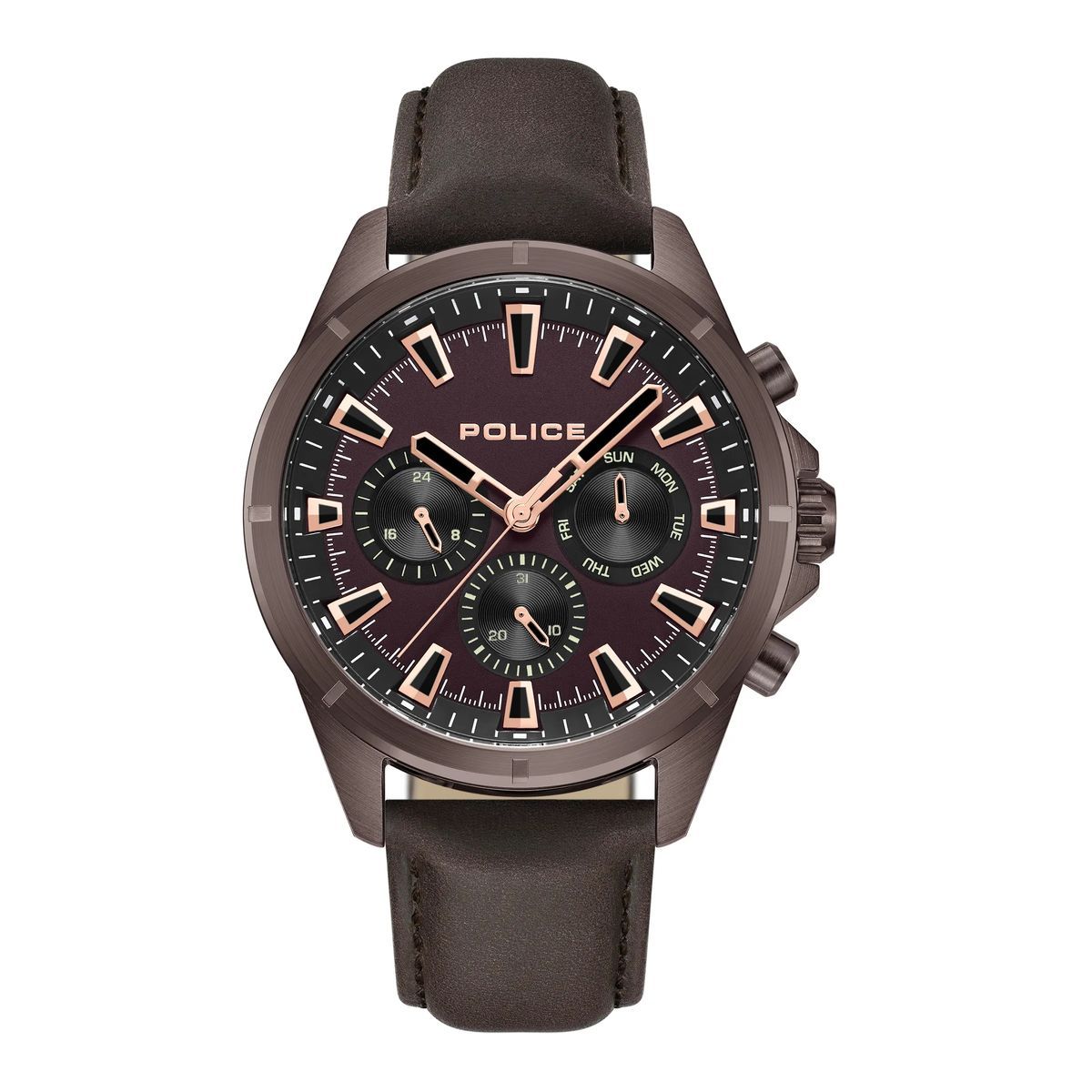 Moderne braune Multifunktionslederuhr