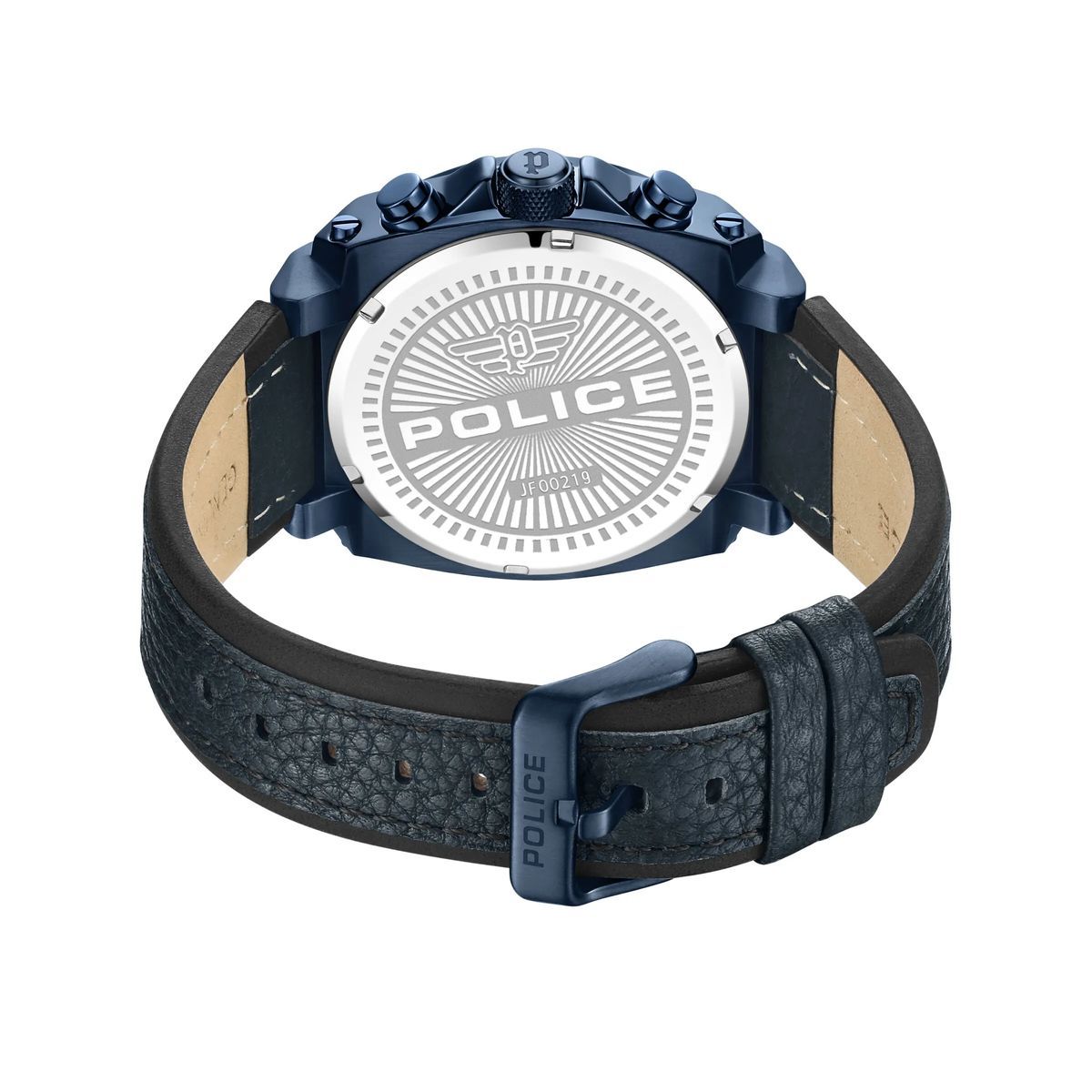Blaue Chronograph Uhr mit Lederarmband