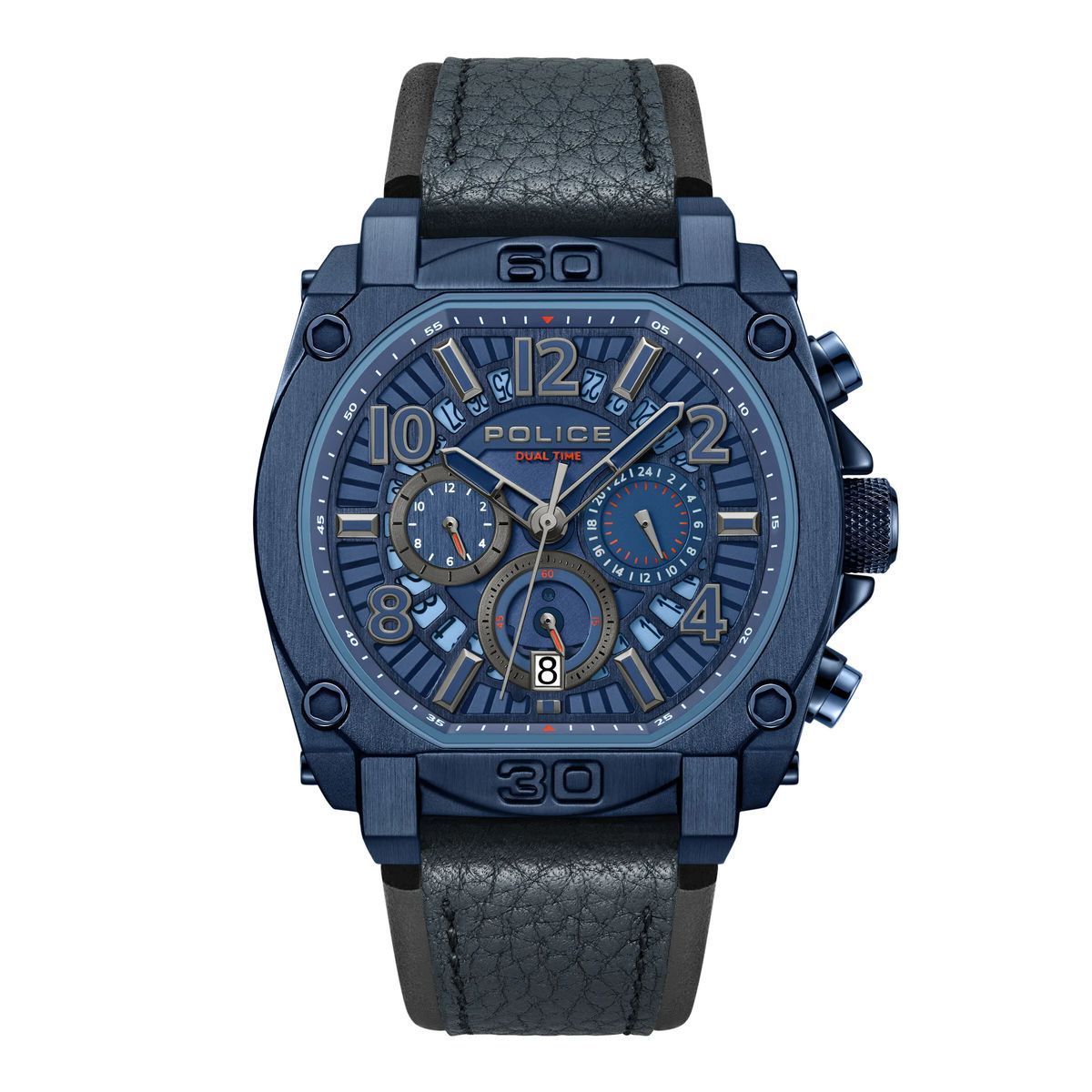 Blaue Chronograph Uhr mit Lederarmband