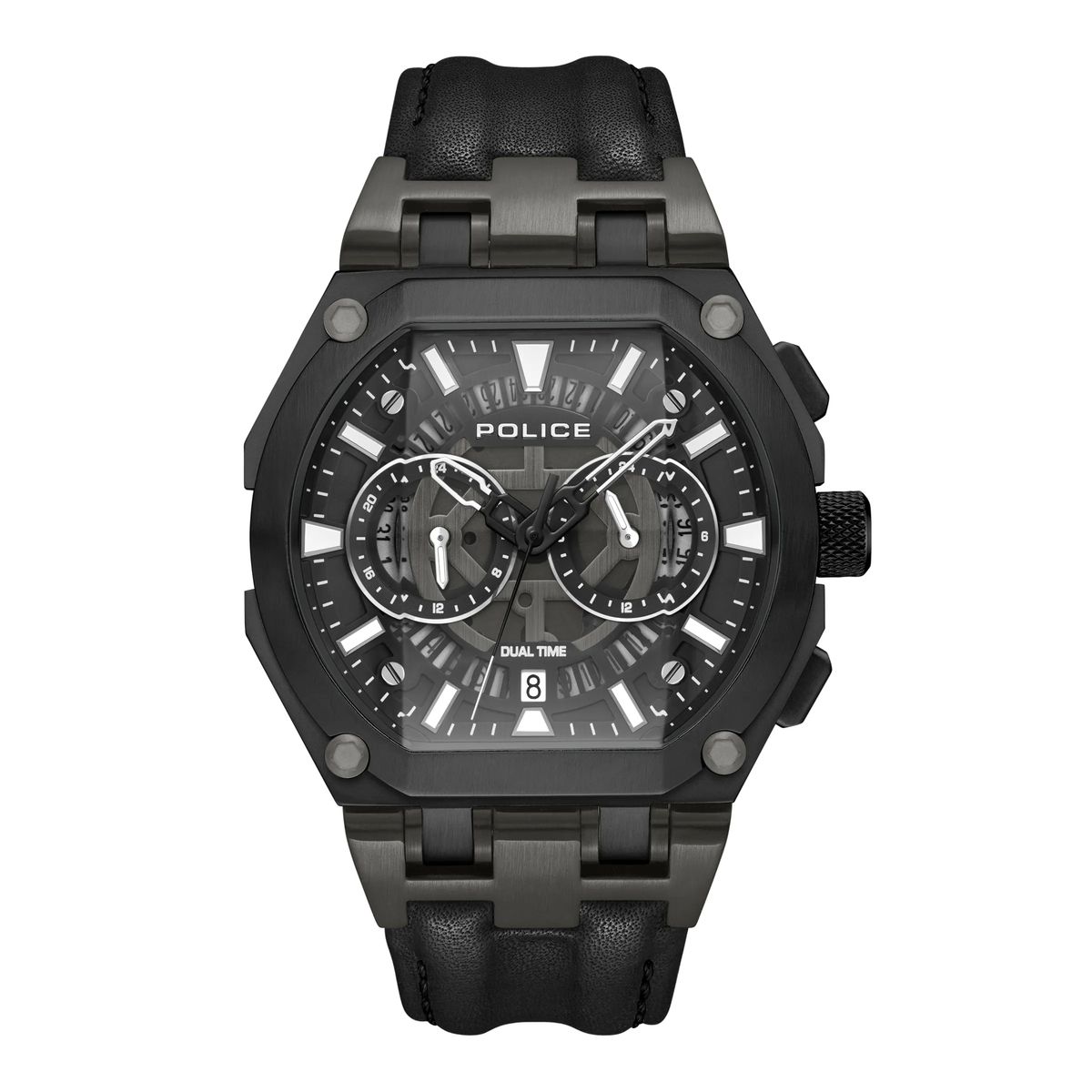 Herren Dual Time Schwarze Lederuhr