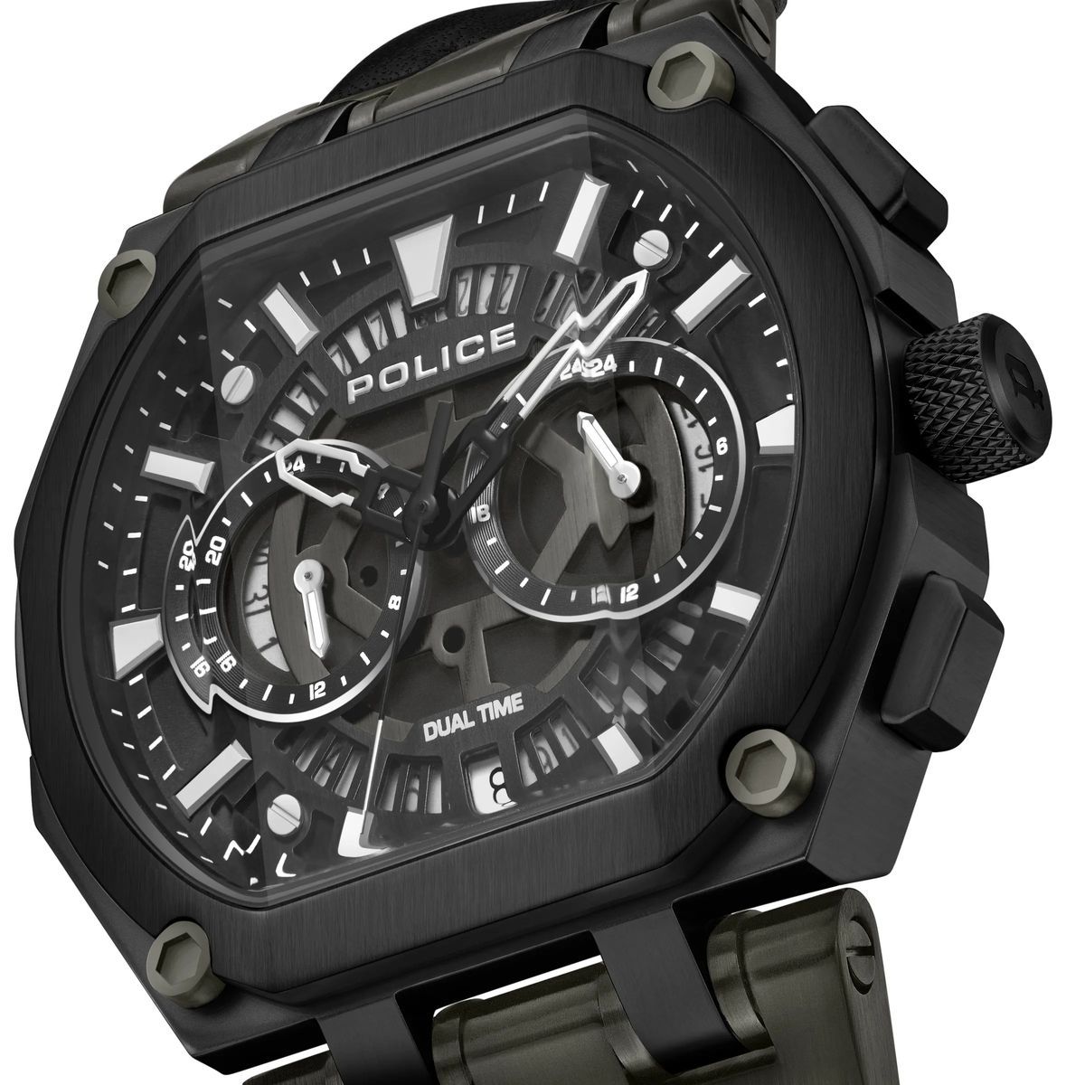 Herren Dual Time Schwarze Lederuhr