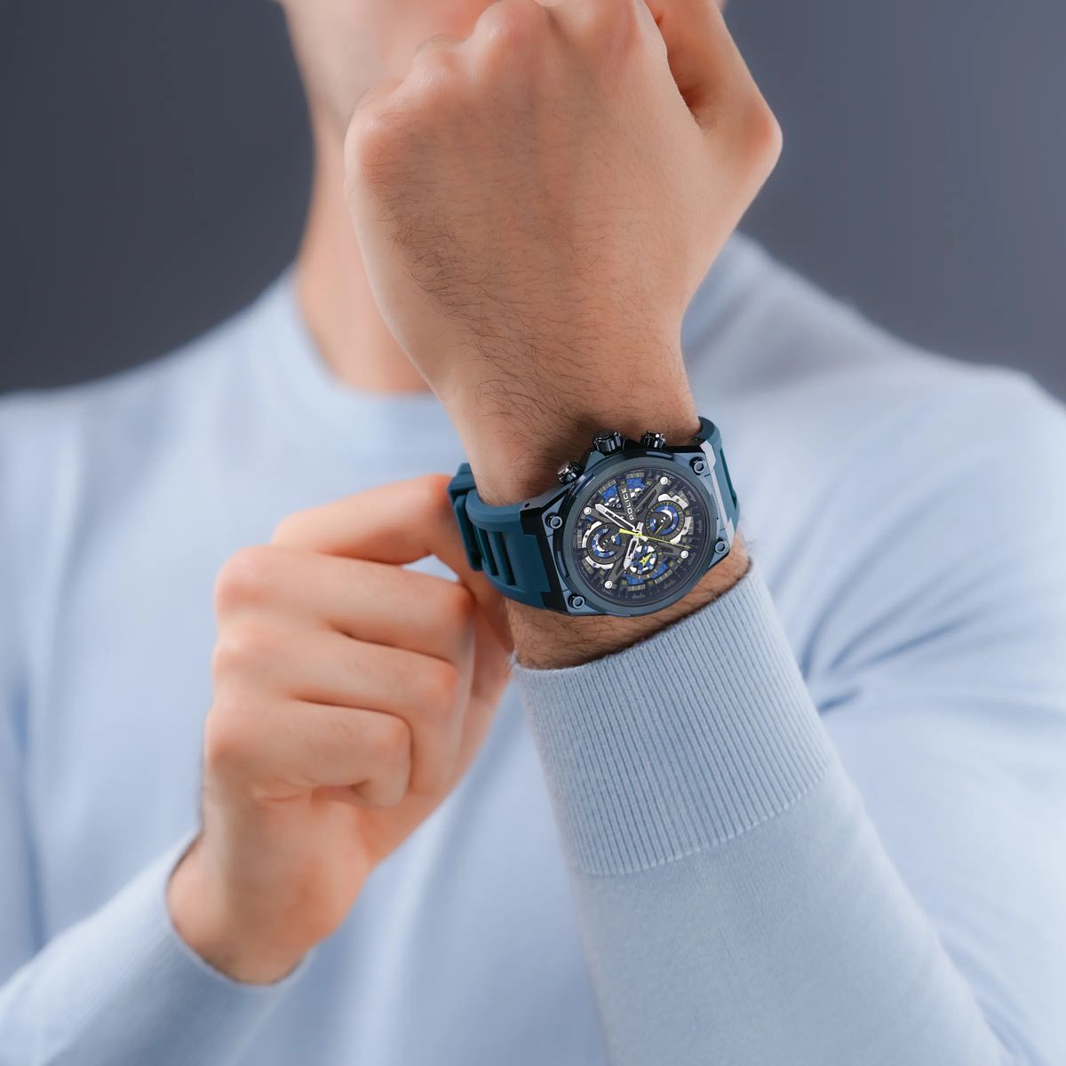 Blau Chronograph Uhr mit Kautschukband