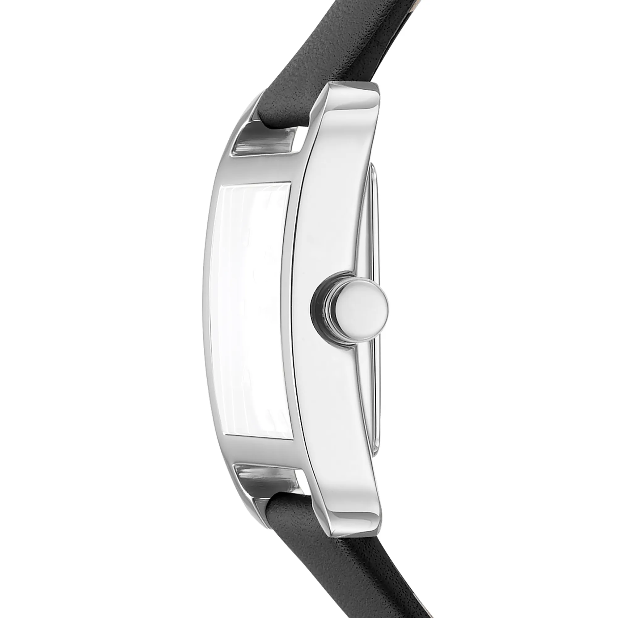 Quadratische Silberfarbene Uhr mit Schwarzem Lederarmband