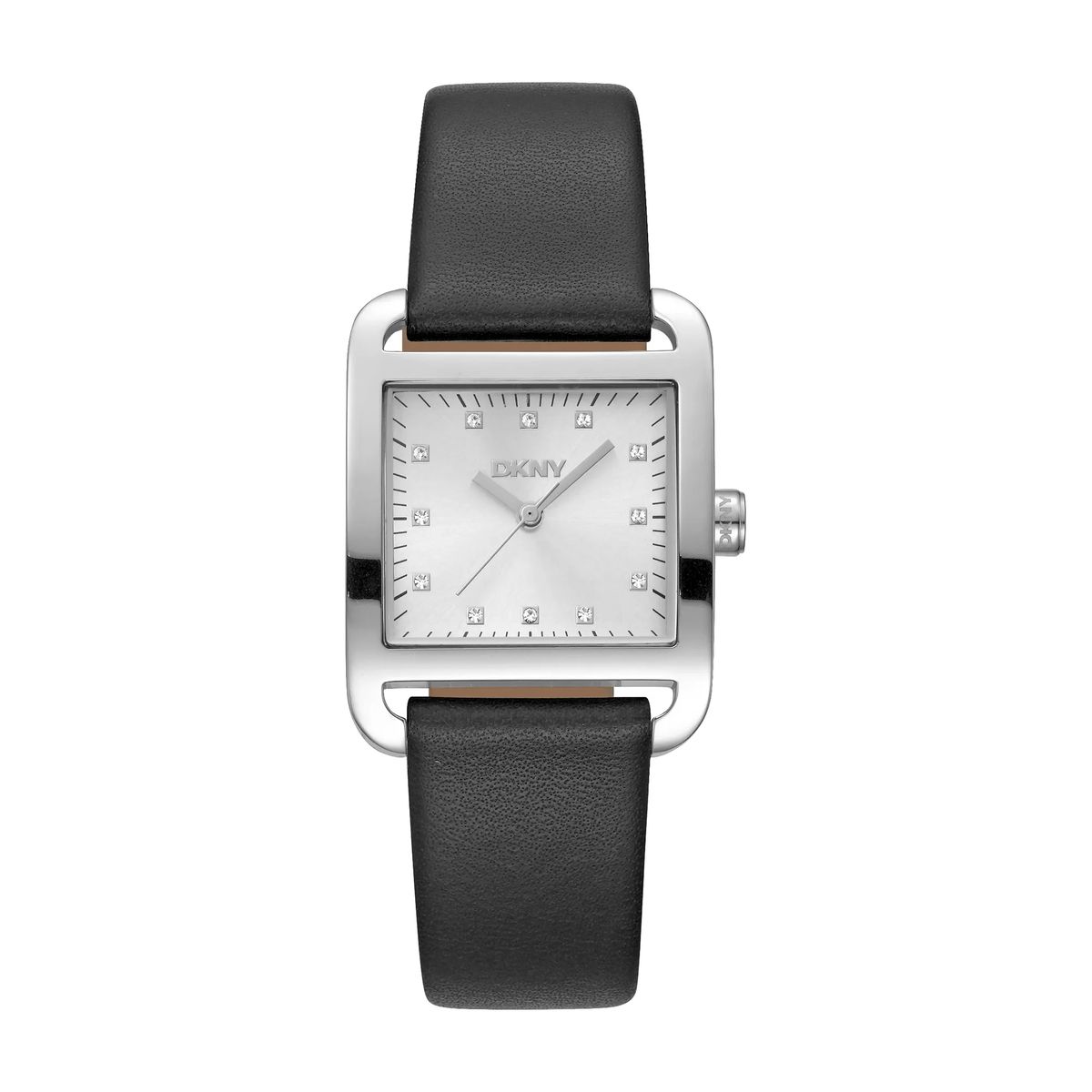 Quadratische Silberfarbene Uhr mit Schwarzem Lederarmband