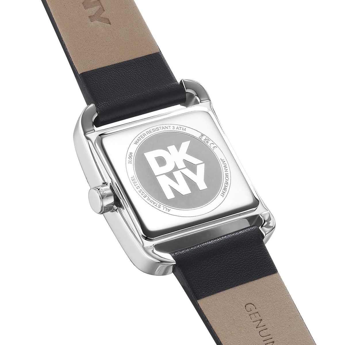 Quadratische Silberfarbene Uhr mit Schwarzem Lederarmband