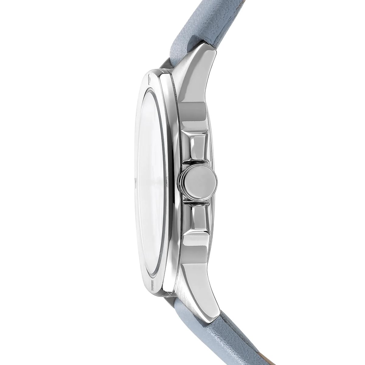 Minimalistische silberfarbene Uhr mit blauem Armband