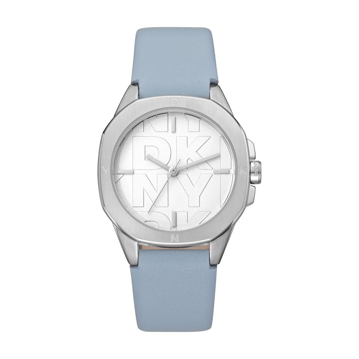 Minimalistische silberfarbene Uhr mit blauem Armband