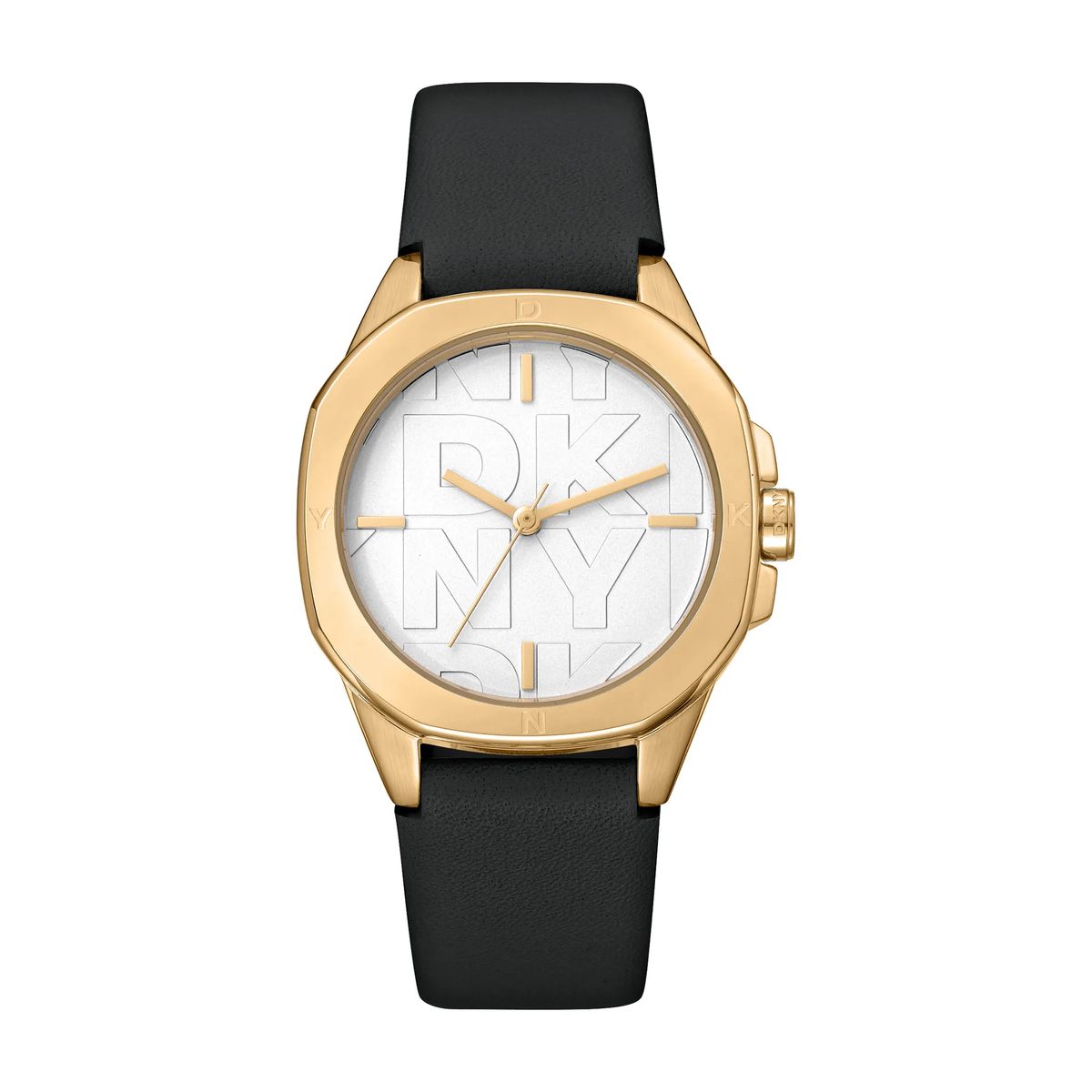 Damenuhr in Goldton mit schwarzem Armband