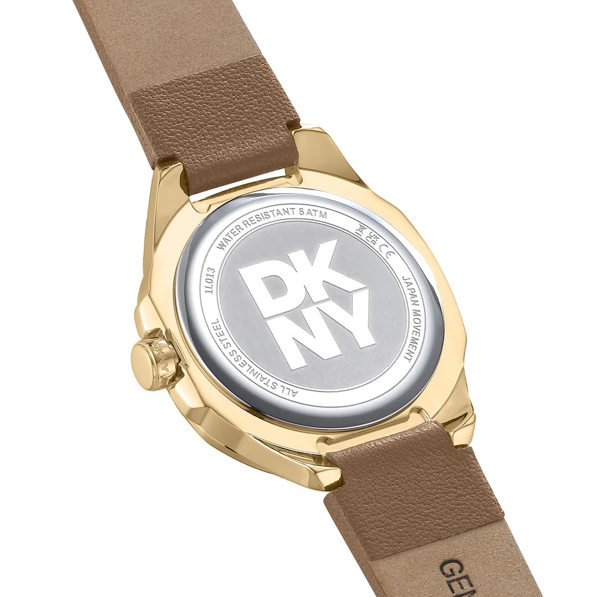 Goldfarbene Uhr mit braunem Armband