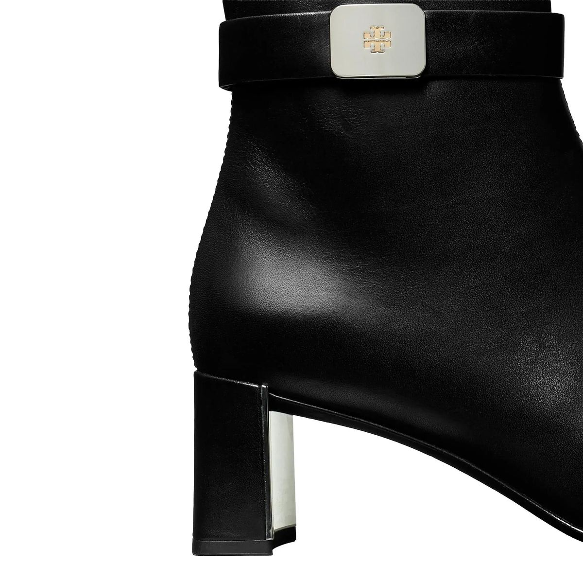 Schwarze Leder-Stiefelette mit Schnalle