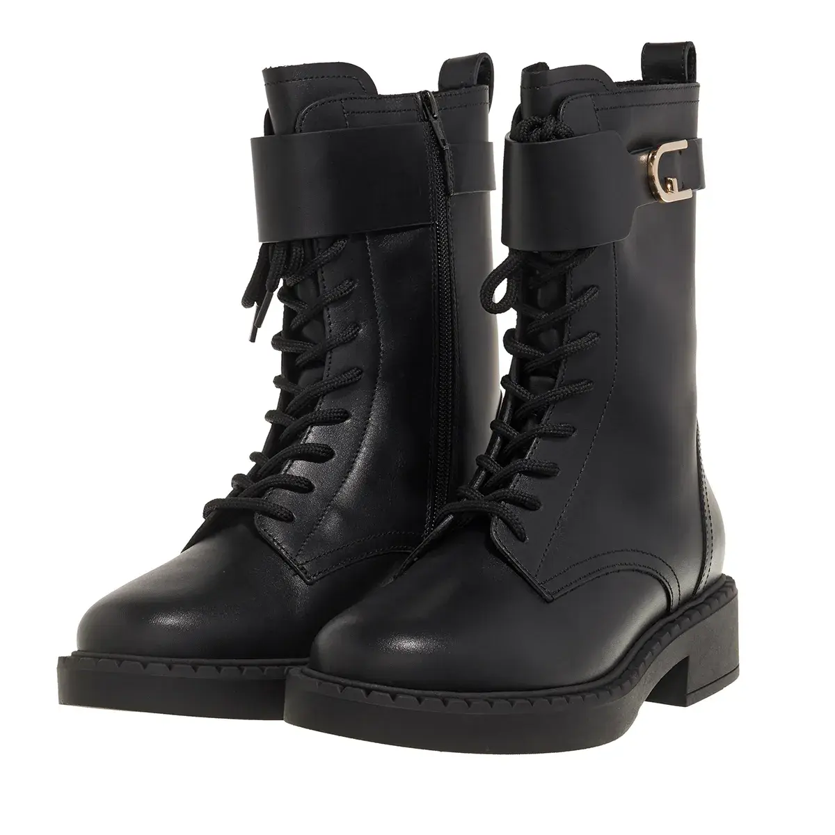 Schwarze Leder-Wadenhohe Schnürstiefel