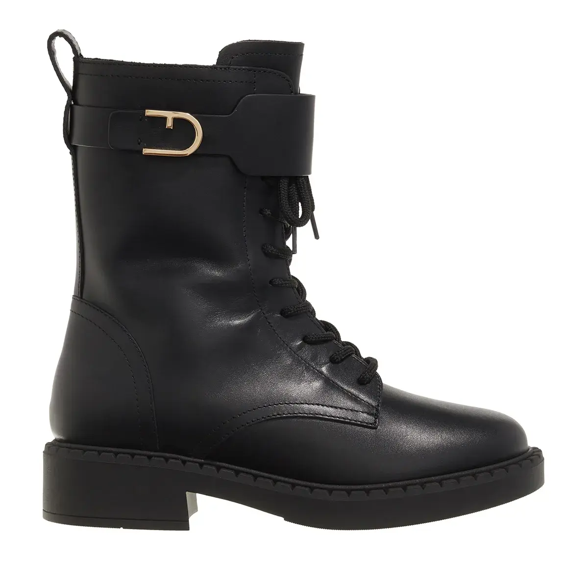 Schwarze Leder-Wadenhohe Schnürstiefel