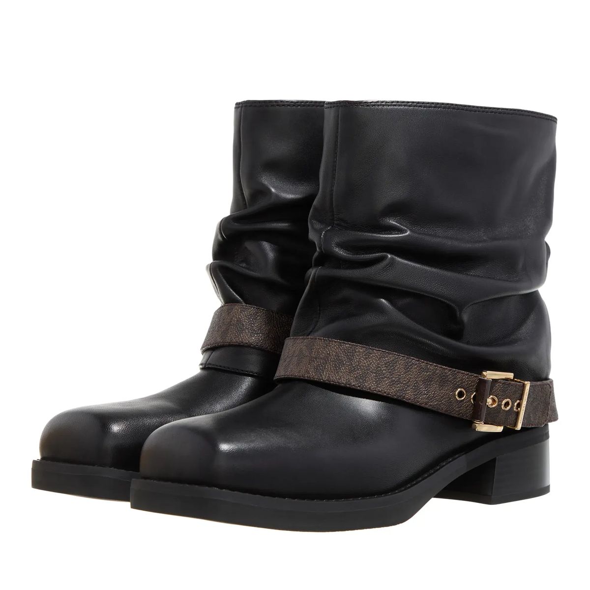 Schwarze Leder-Wadenhohe Biker-Stiefelette