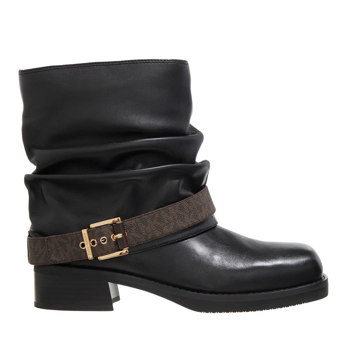 Schwarze Leder-Wadenhohe Biker-Stiefelette