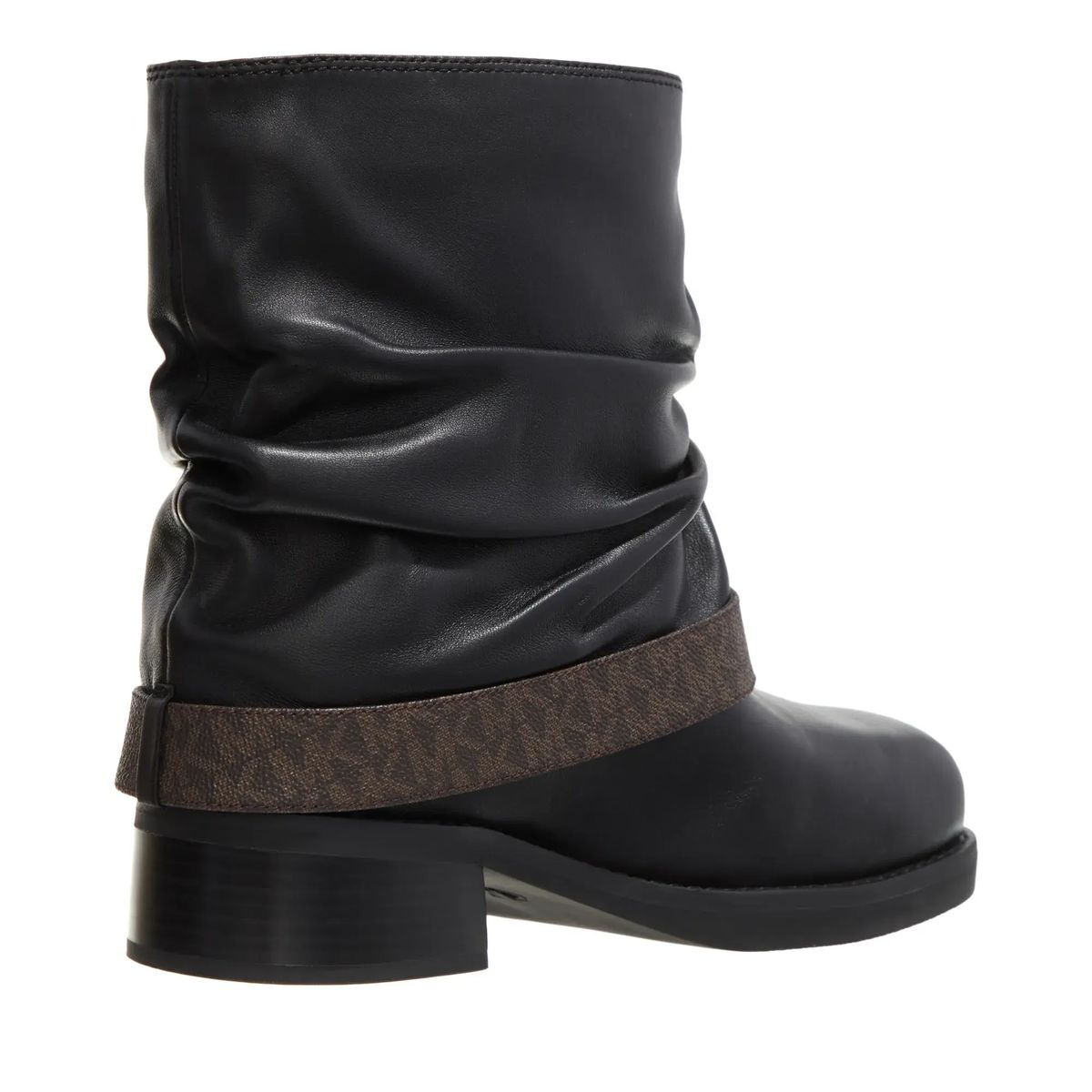 Schwarze Leder-Wadenhohe Biker-Stiefelette