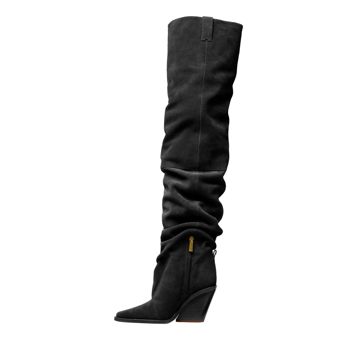 Schwarze Overknee-Stiefel mit Absatz aus Wildleder