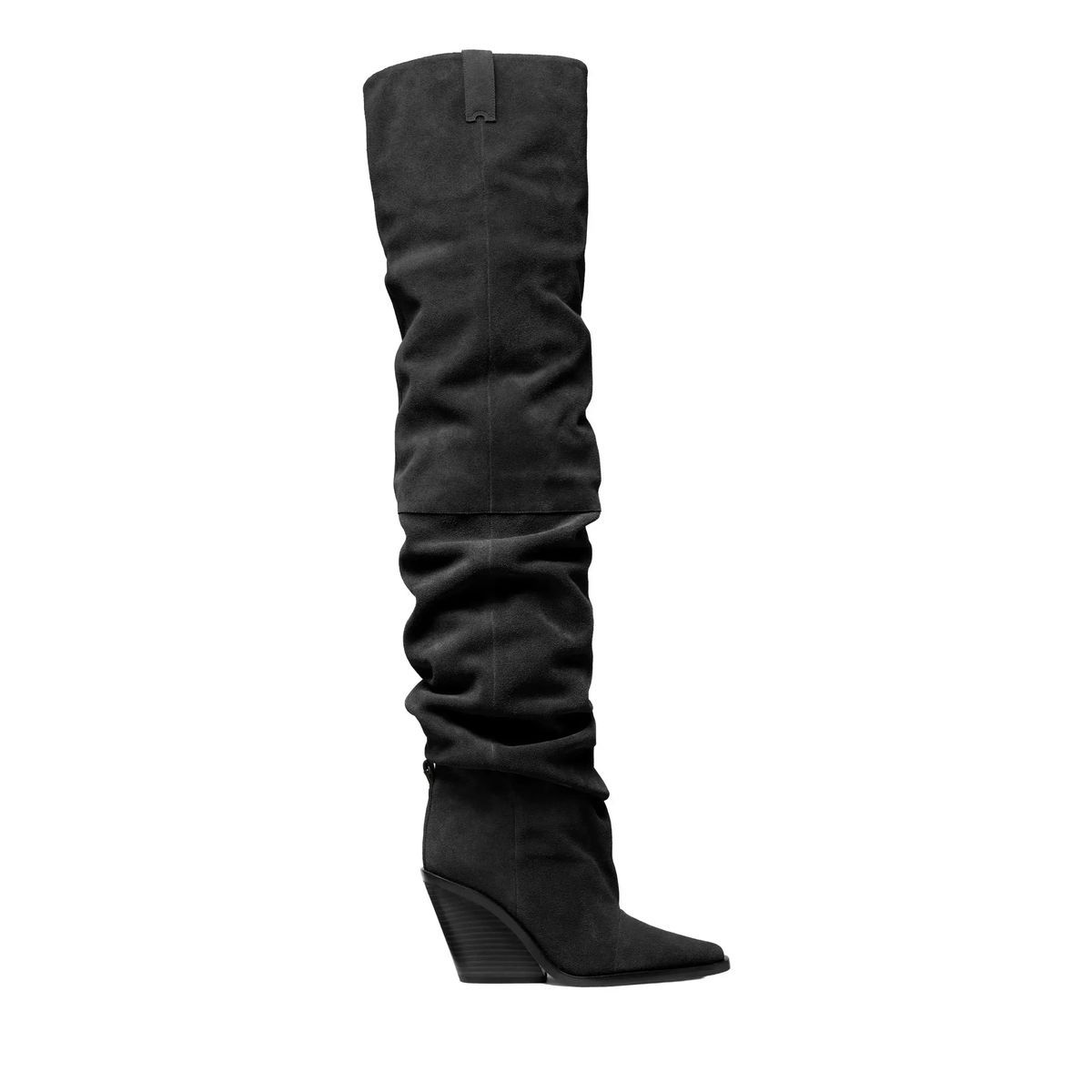 Schwarze Overknee-Stiefel mit Absatz aus Wildleder