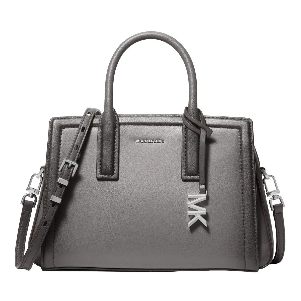 Strukturierte Leder-Satchel-Tasche mit Riemen