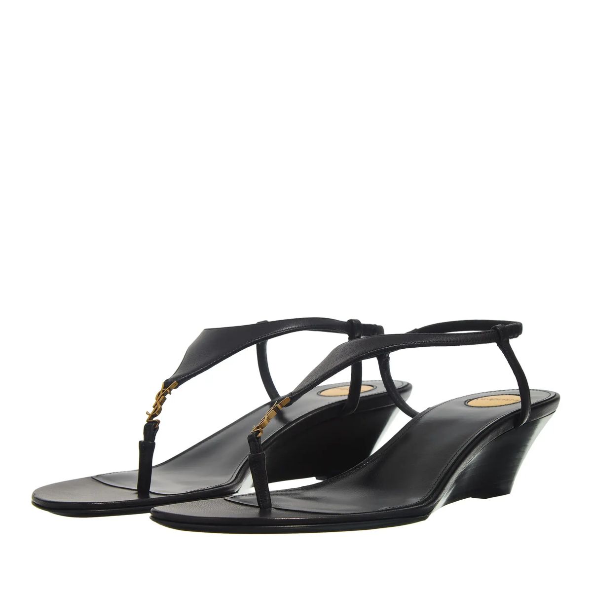 Schwarze Leder Keil Zehensteg Sandalen