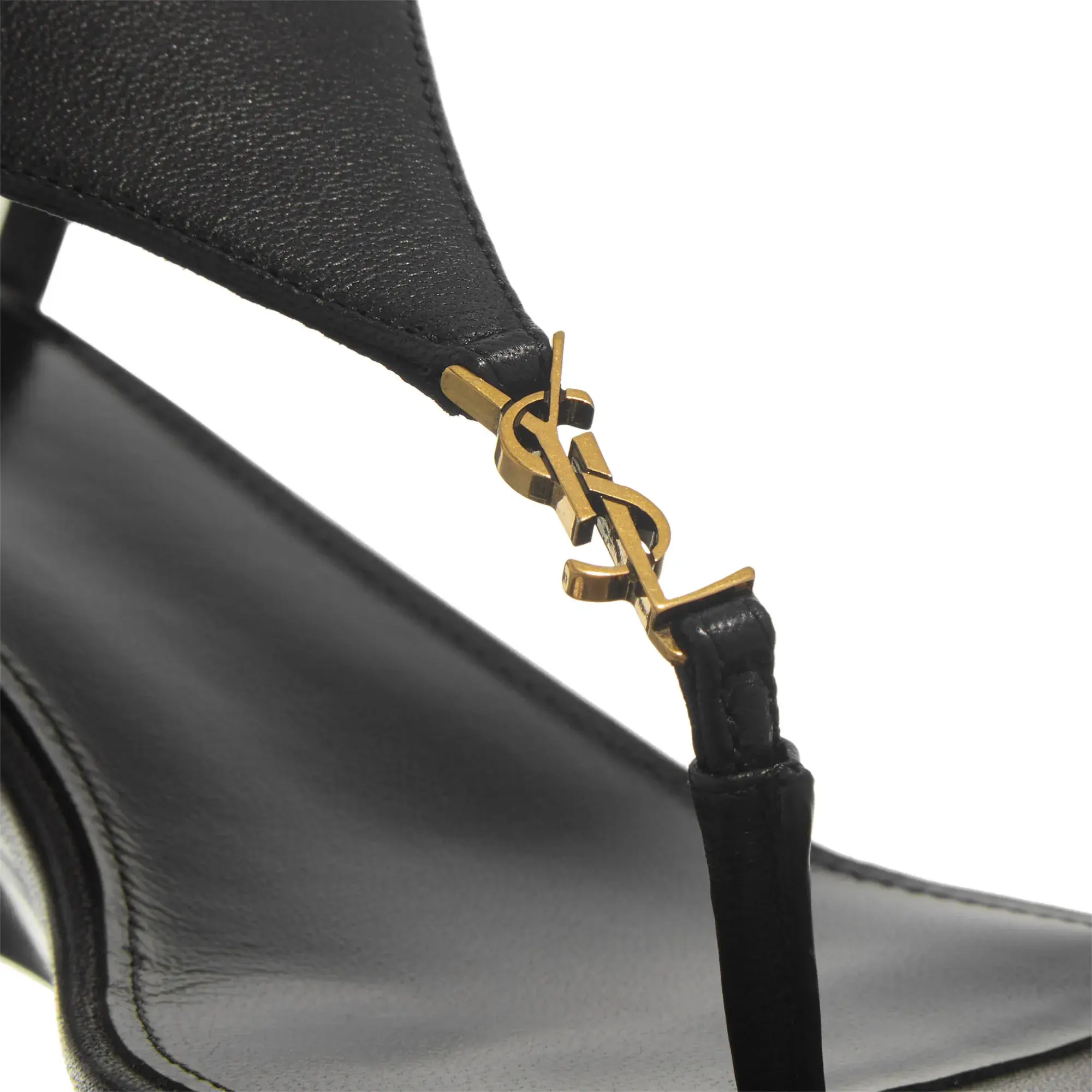 Schwarze Leder Keil Zehensteg Sandalen