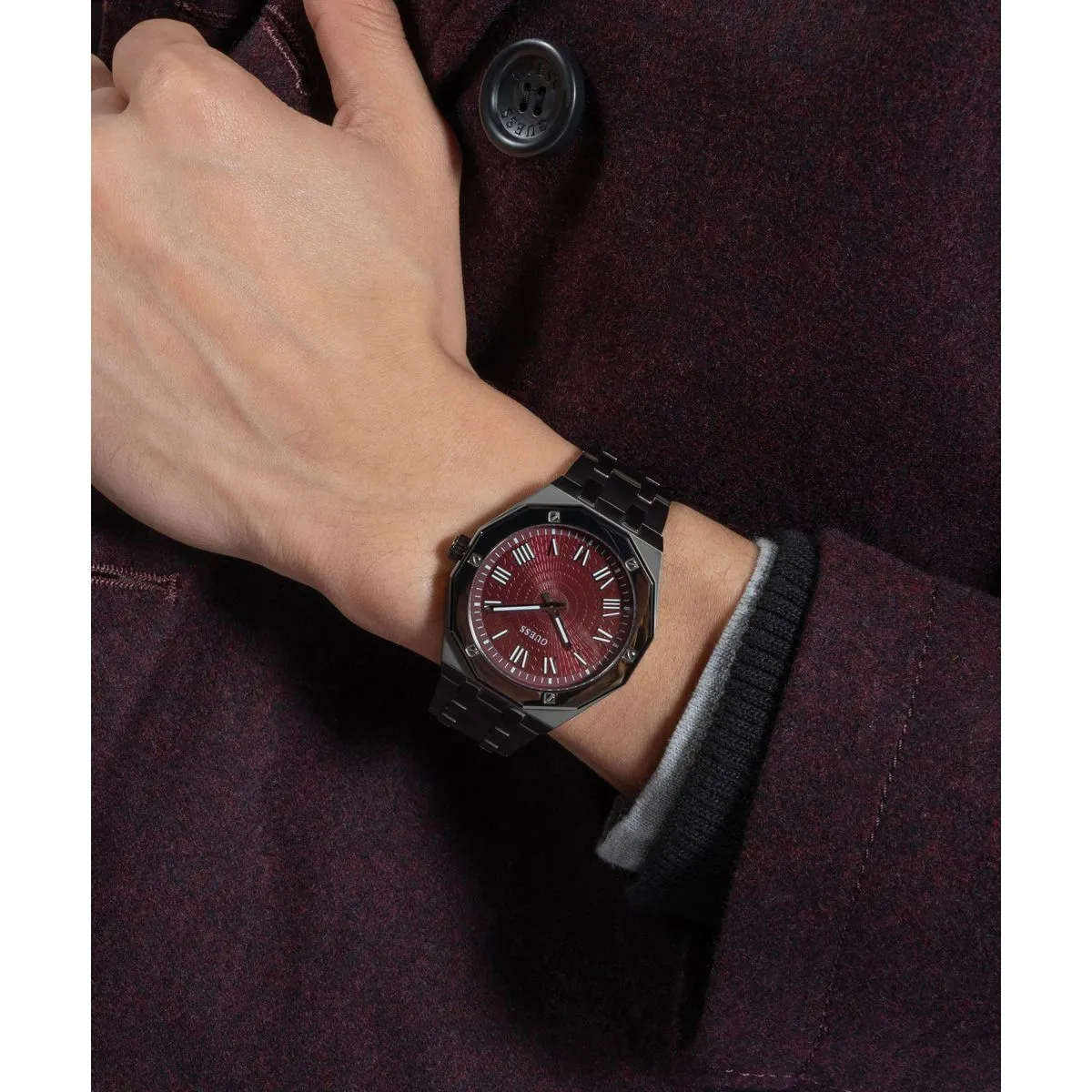 Herren Gunmetal Achteckige Römische Zifferuhr