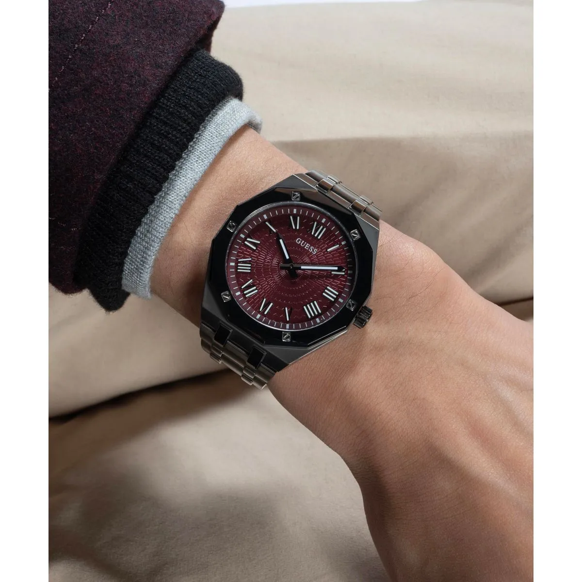 Herren Gunmetal Achteckige Römische Zifferuhr