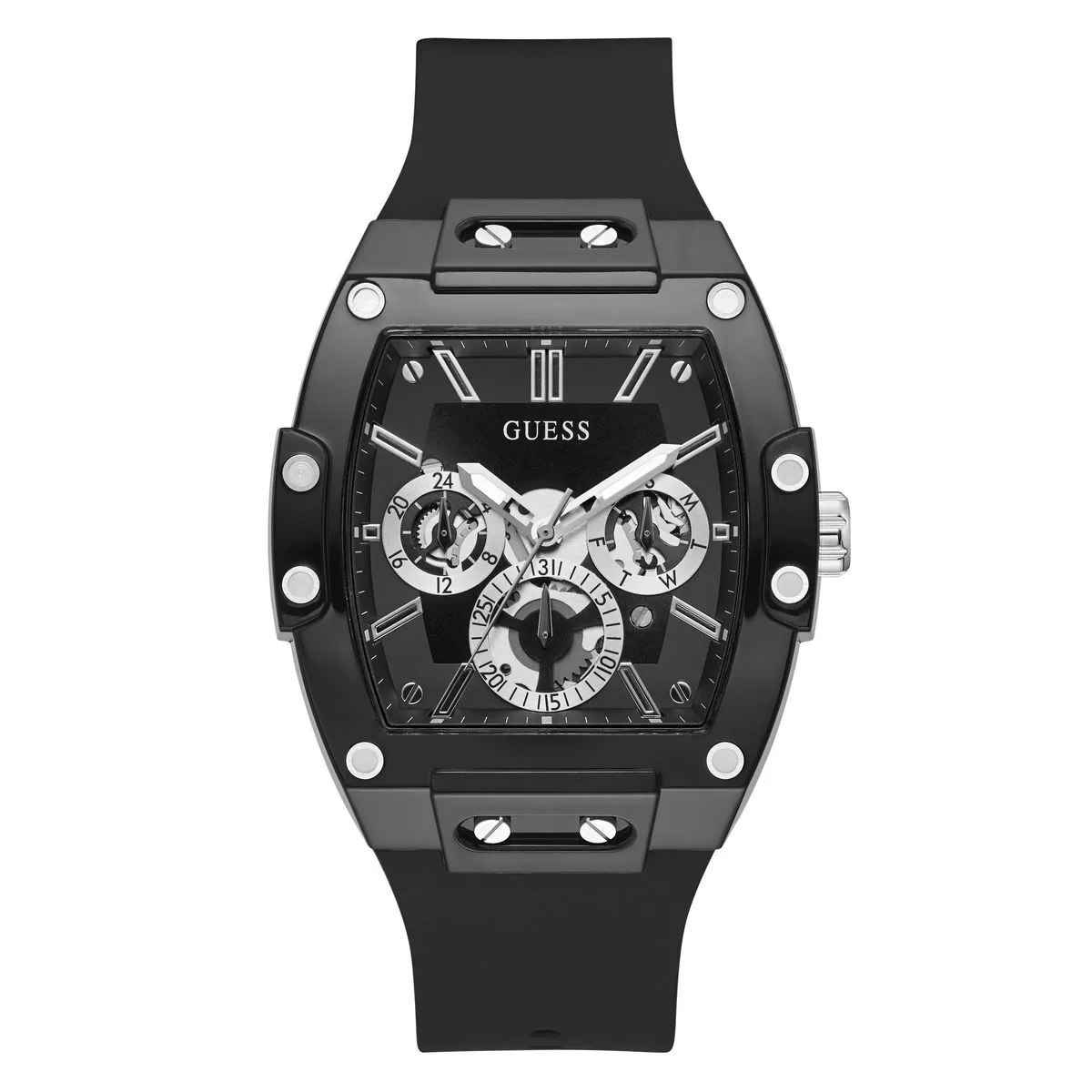 Schwarze Multifunktionsuhr mit Silikonarmband